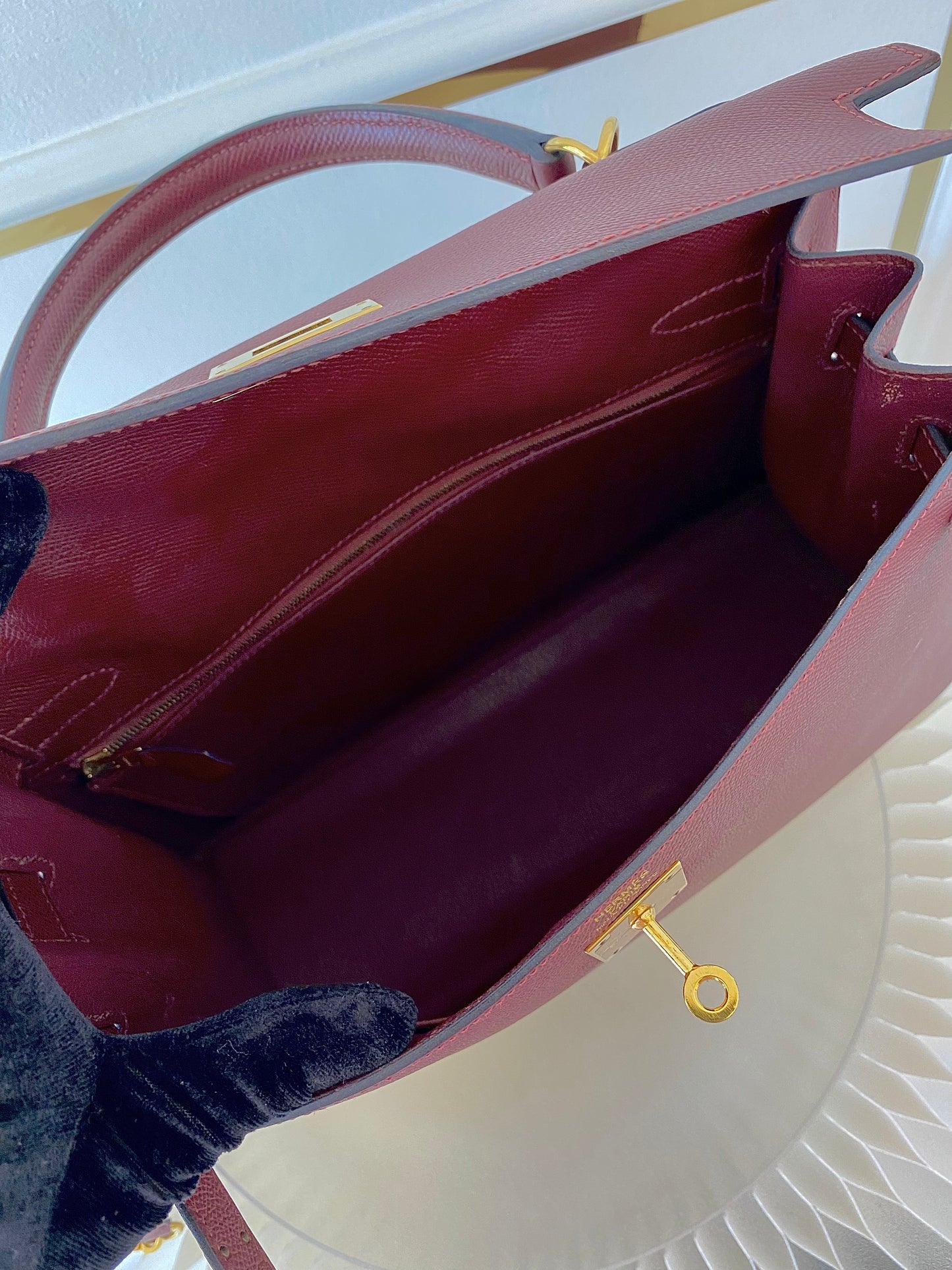 HERMES Kelly 32 Bordeaux Epsom Sellier GHW