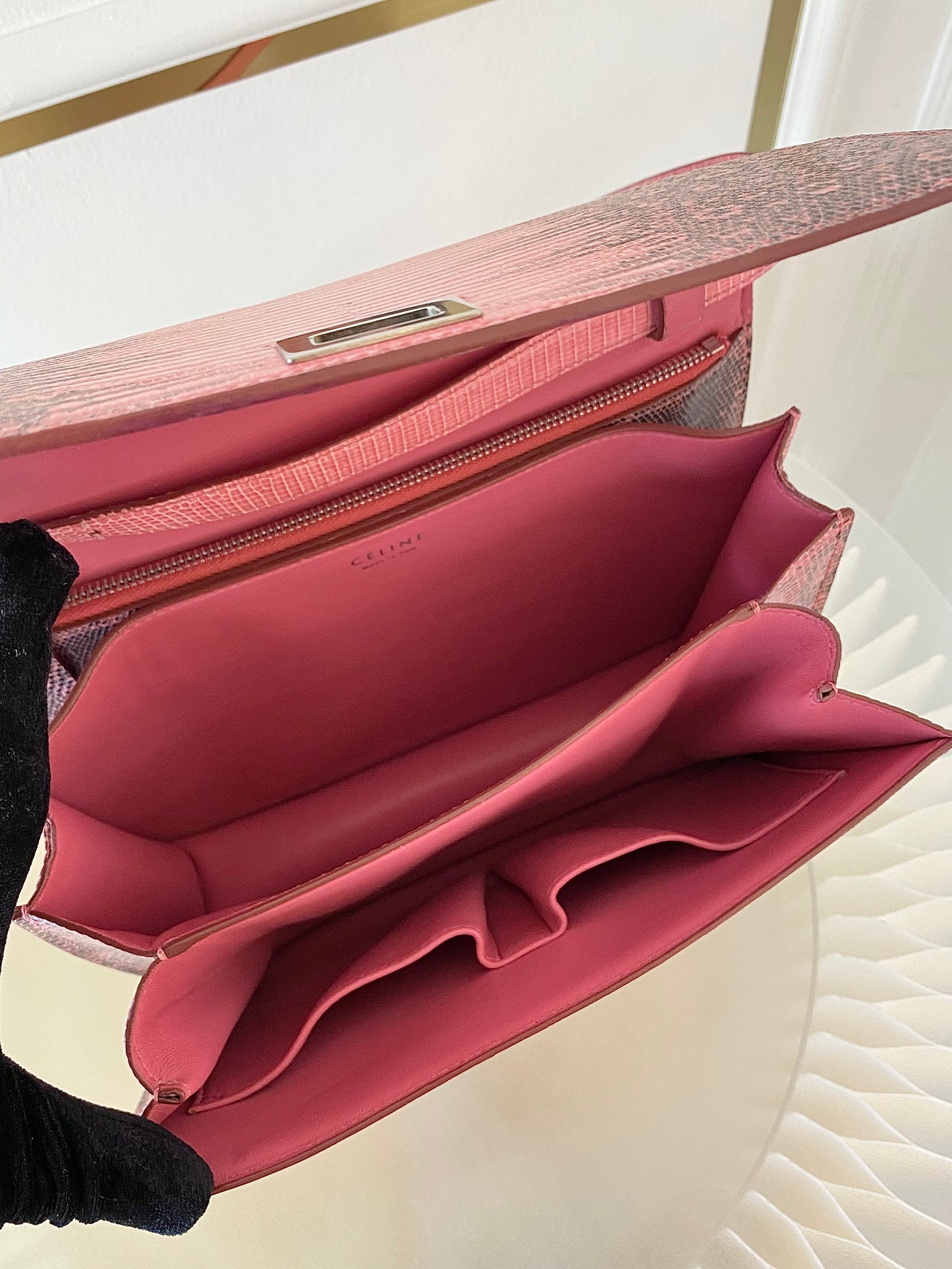 CELINE Medium Classic Box Pink/Grey Lizard Bag
