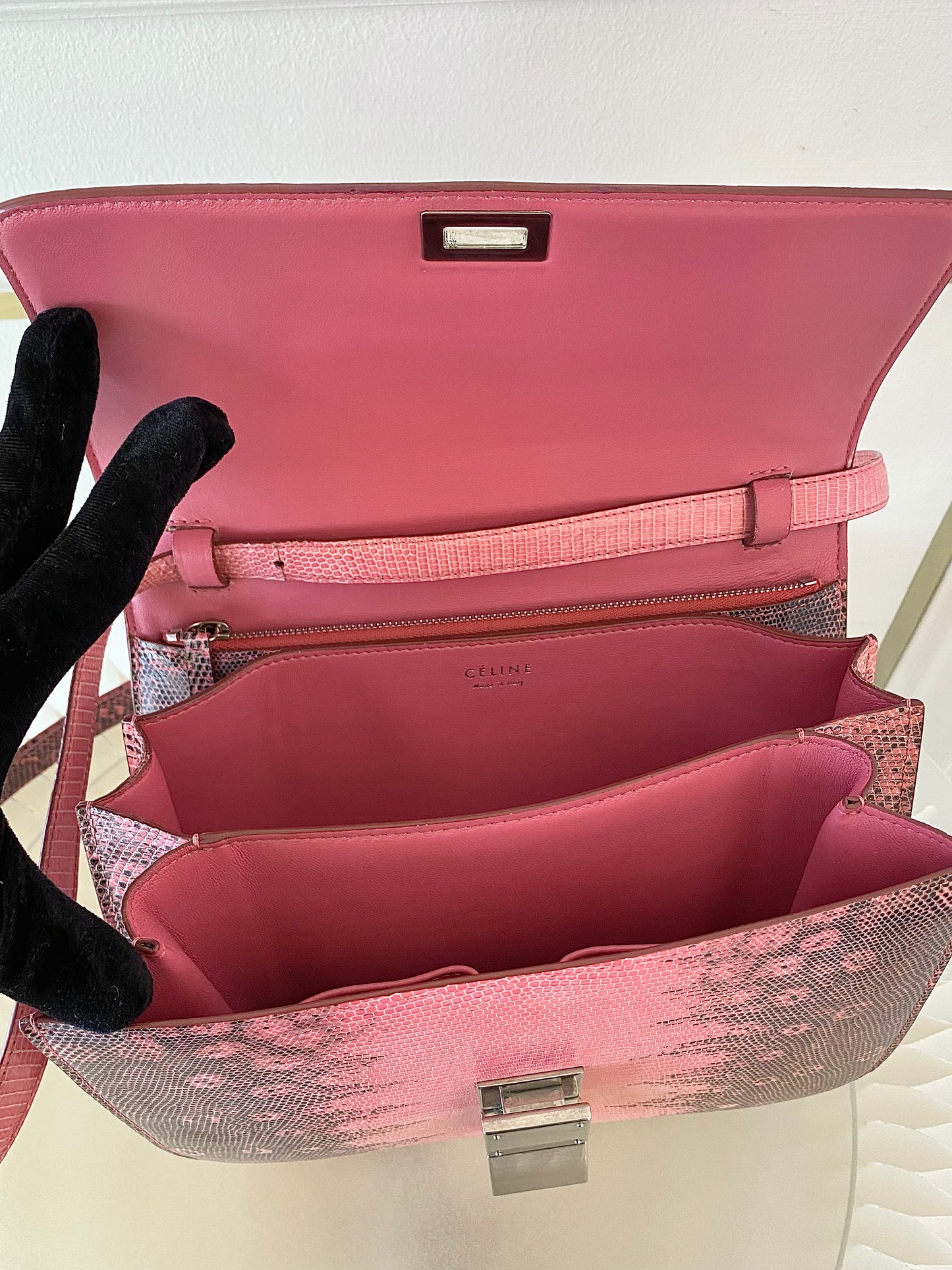 CELINE Medium Classic Box Pink/Grey Lizard Bag