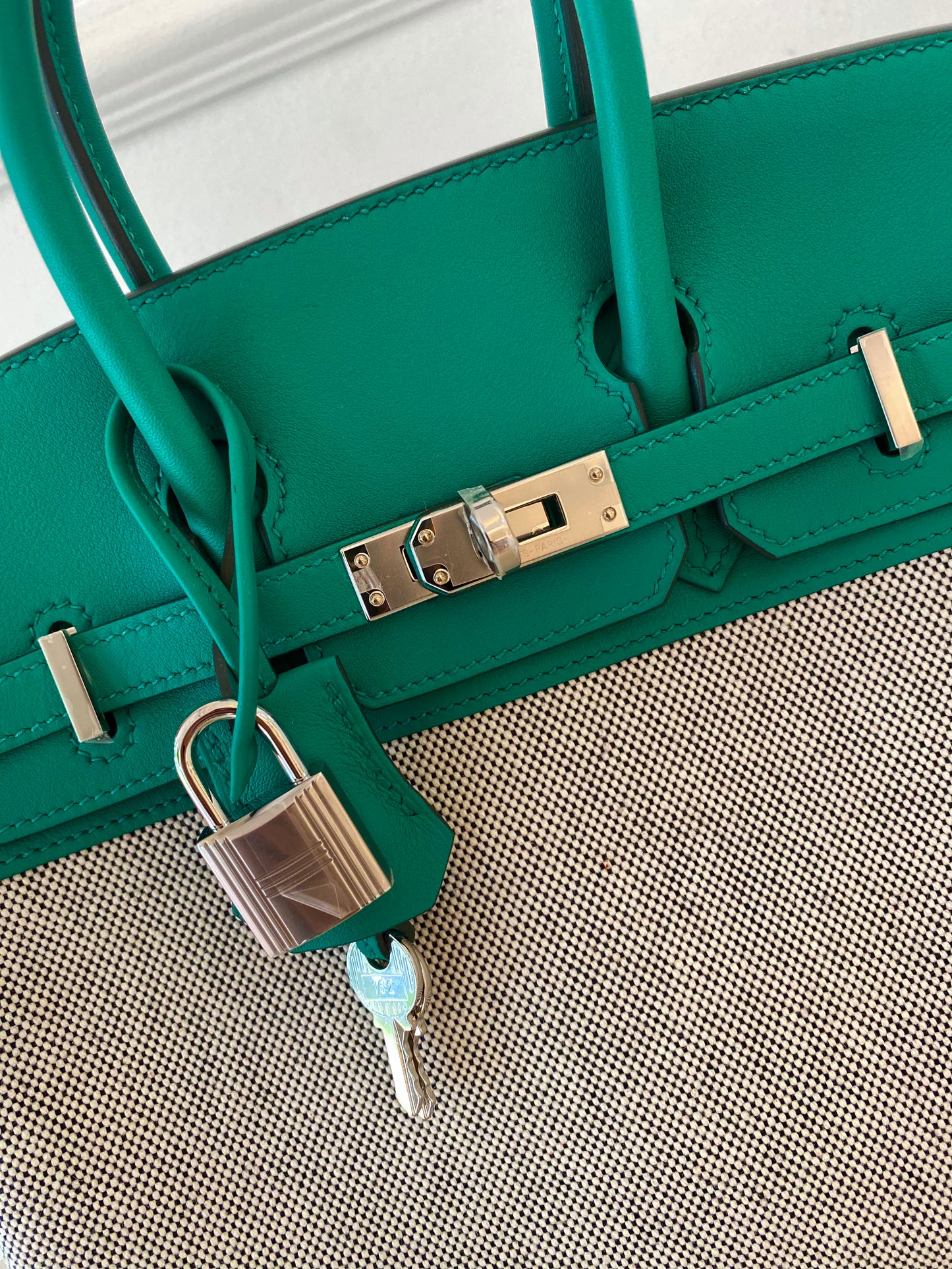 HERMES Birkin 25 Vert Vertigo Toile Swift PHW