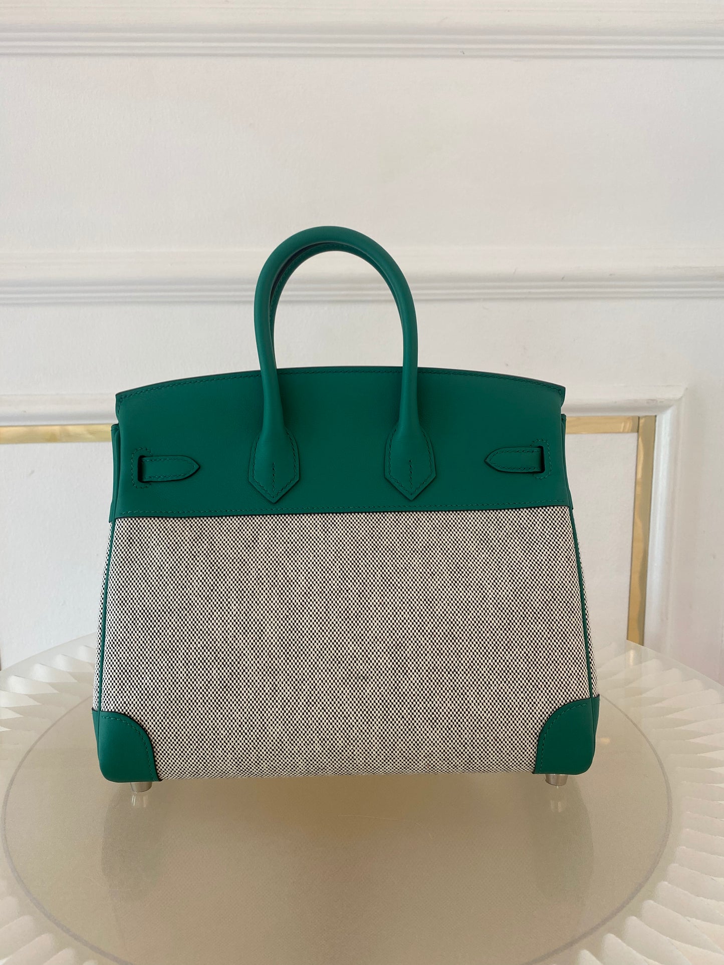 HERMES Birkin 25 Vert Vertigo Toile Swift PHW
