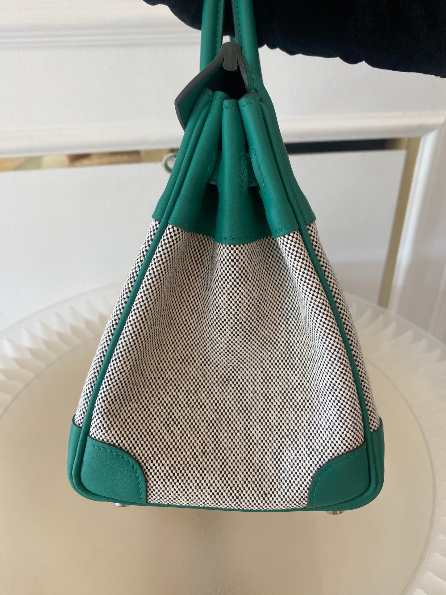 HERMES Birkin 25 Vert Vertigo Toile Swift PHW
