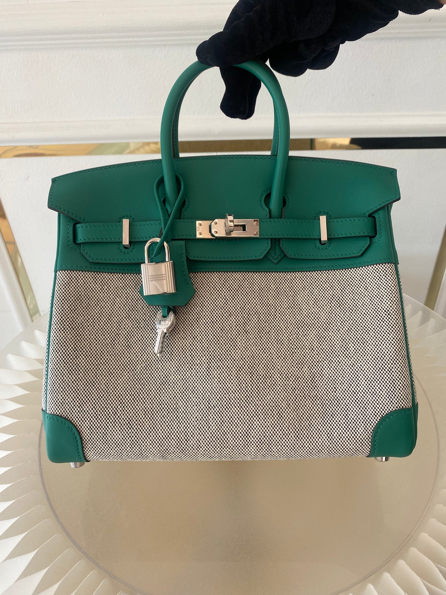 HERMES Birkin 25 Vert Vertigo Toile Swift PHW