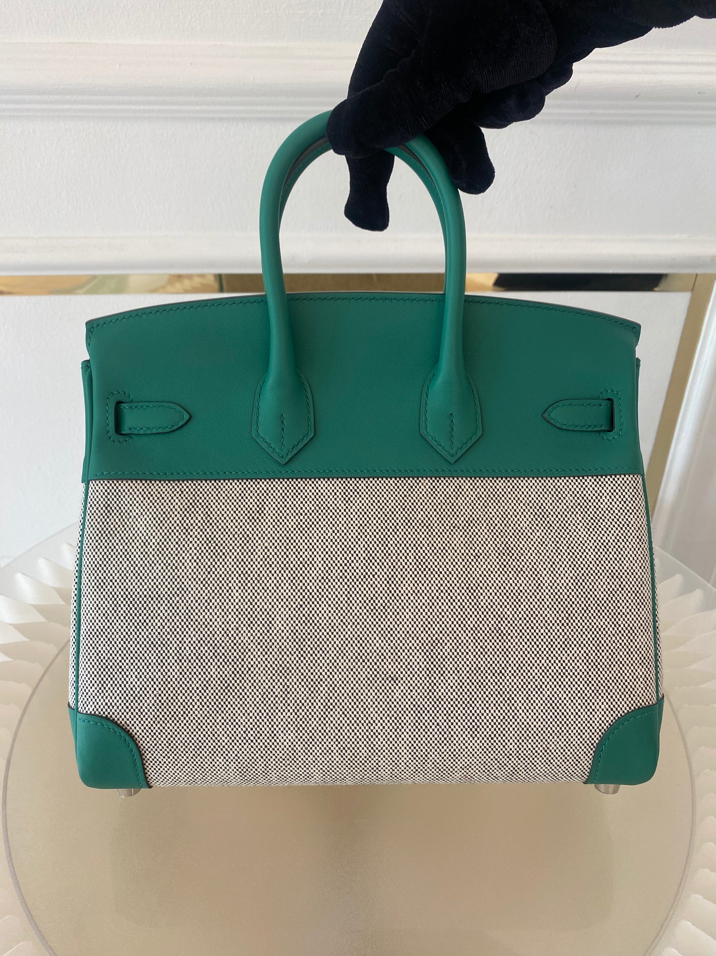 HERMES Birkin 25 Vert Vertigo Toile Swift PHW