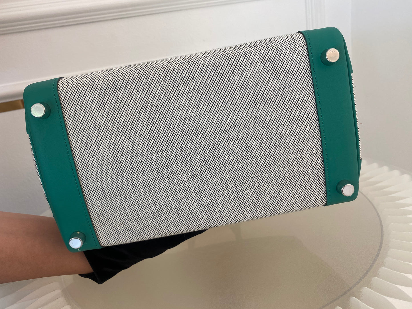 HERMES Birkin 25 Vert Vertigo Toile Swift PHW