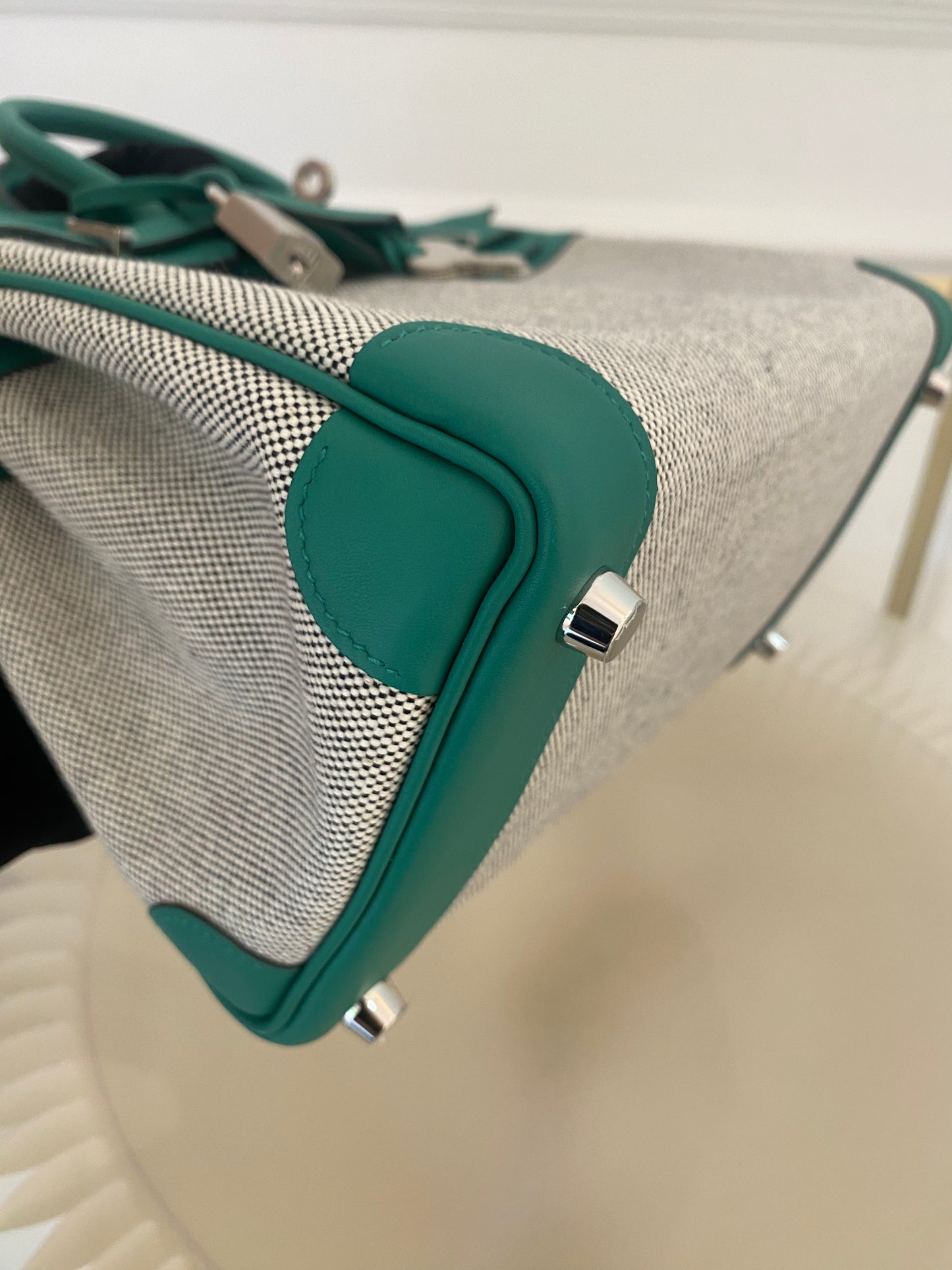 HERMES Birkin 25 Vert Vertigo Toile Swift PHW