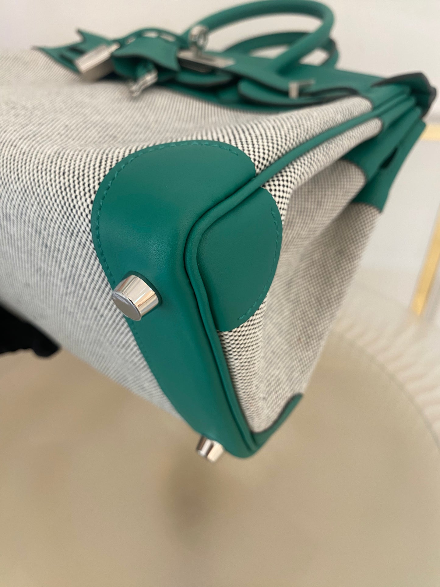 HERMES Birkin 25 Vert Vertigo Toile Swift PHW
