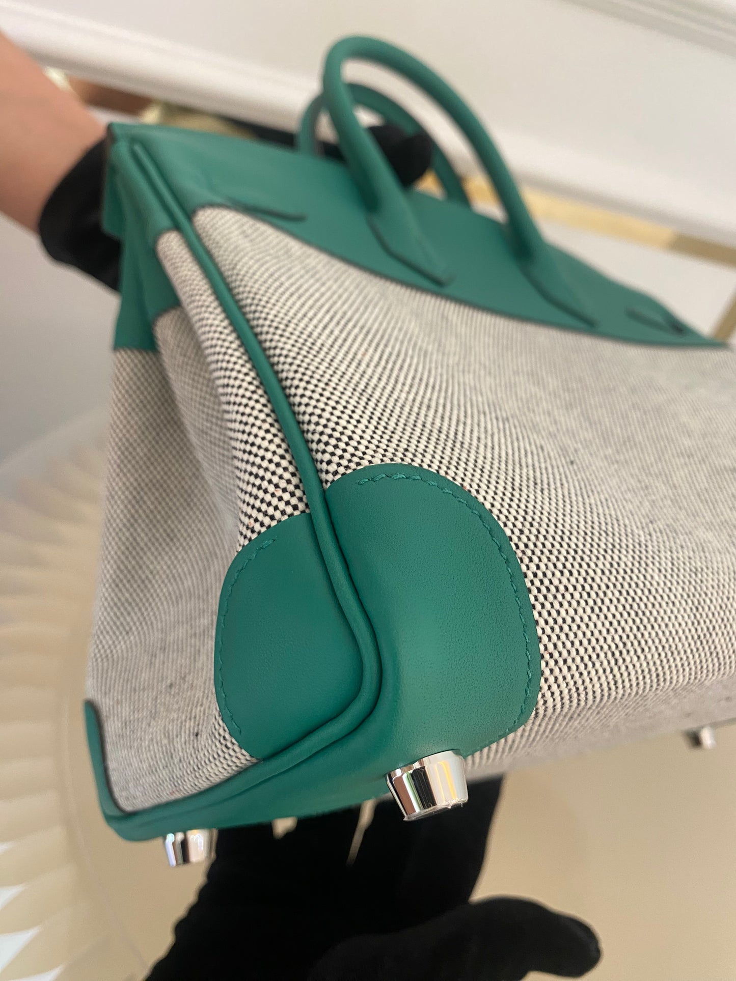 HERMES Birkin 25 Vert Vertigo Toile Swift PHW