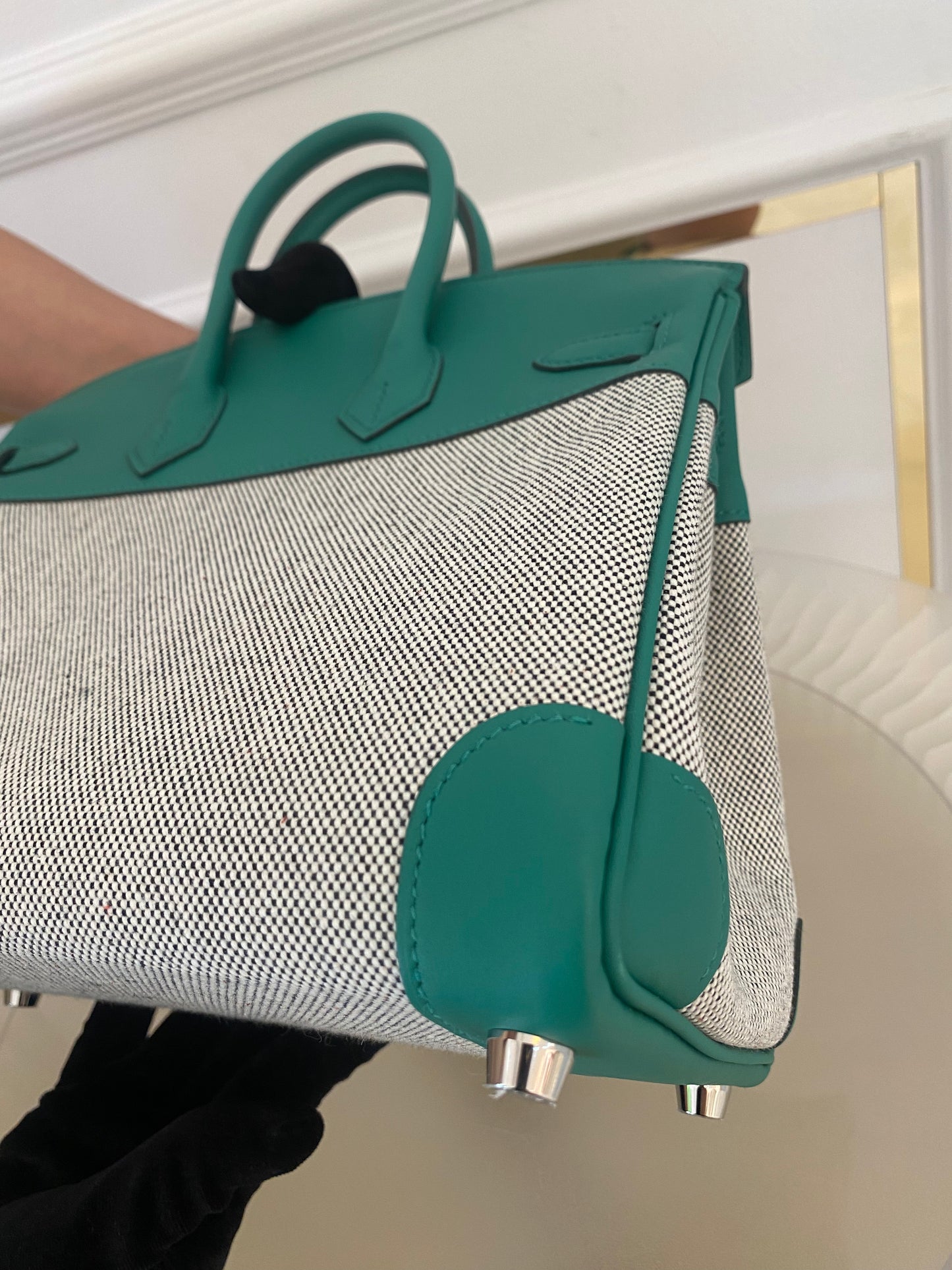 HERMES Birkin 25 Vert Vertigo Toile Swift PHW