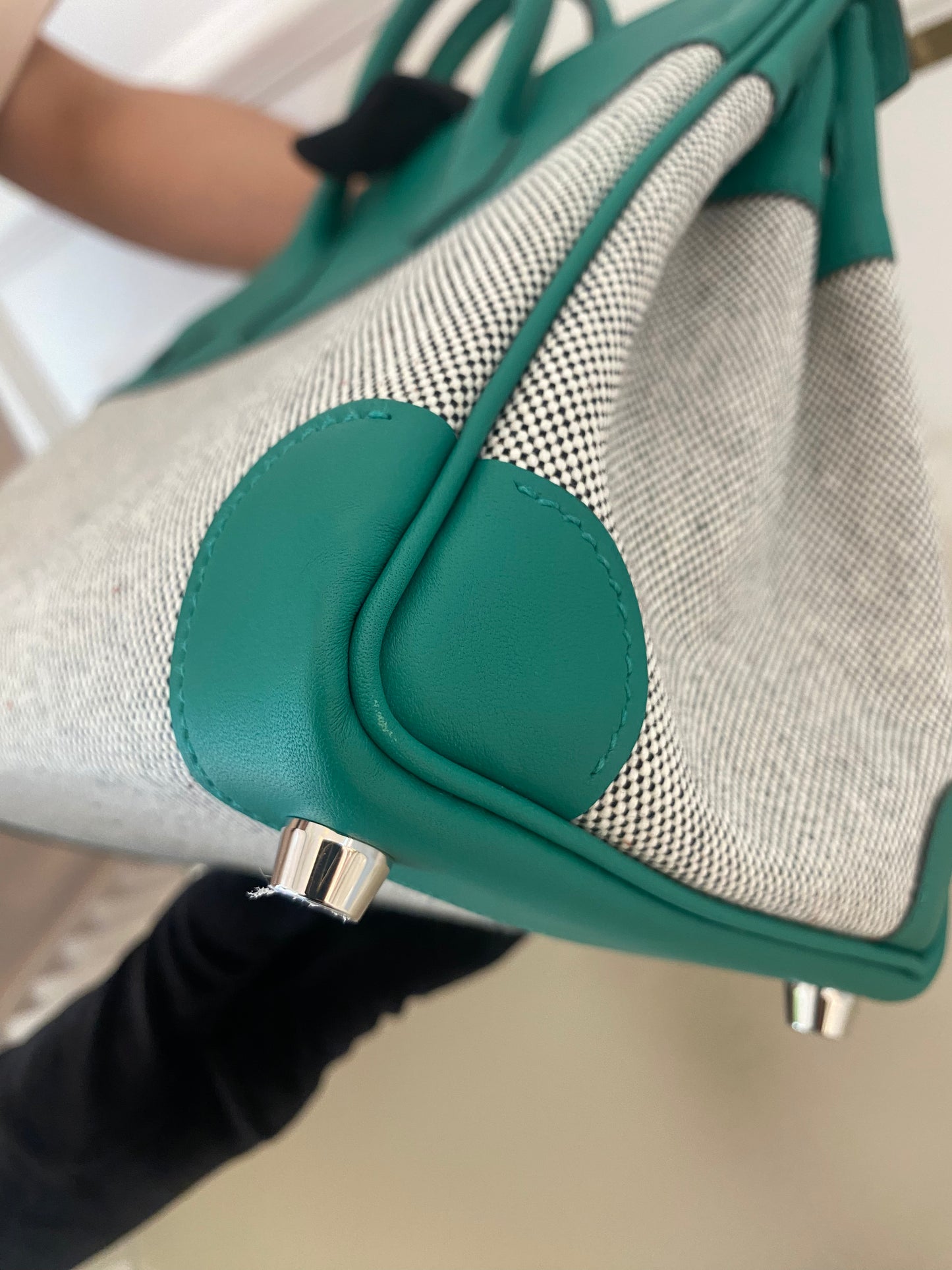 HERMES Birkin 25 Vert Vertigo Toile Swift PHW