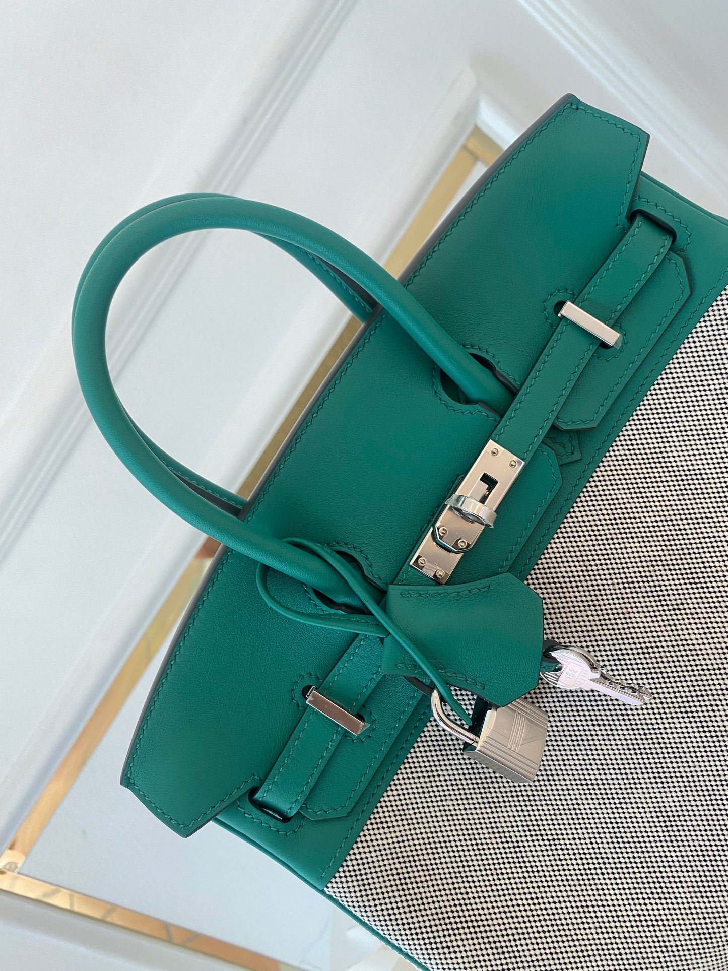 HERMES Birkin 25 Vert Vertigo Toile Swift PHW