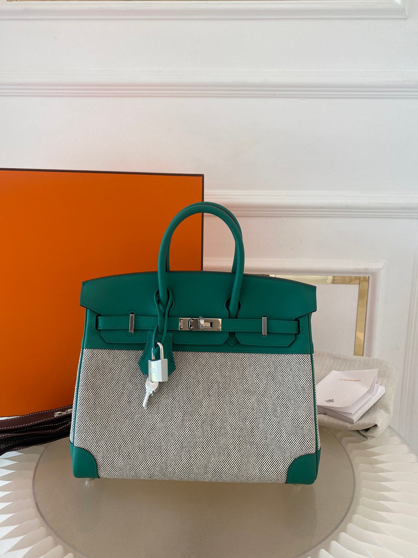 HERMES Birkin 25 Vert Vertigo Toile Swift PHW