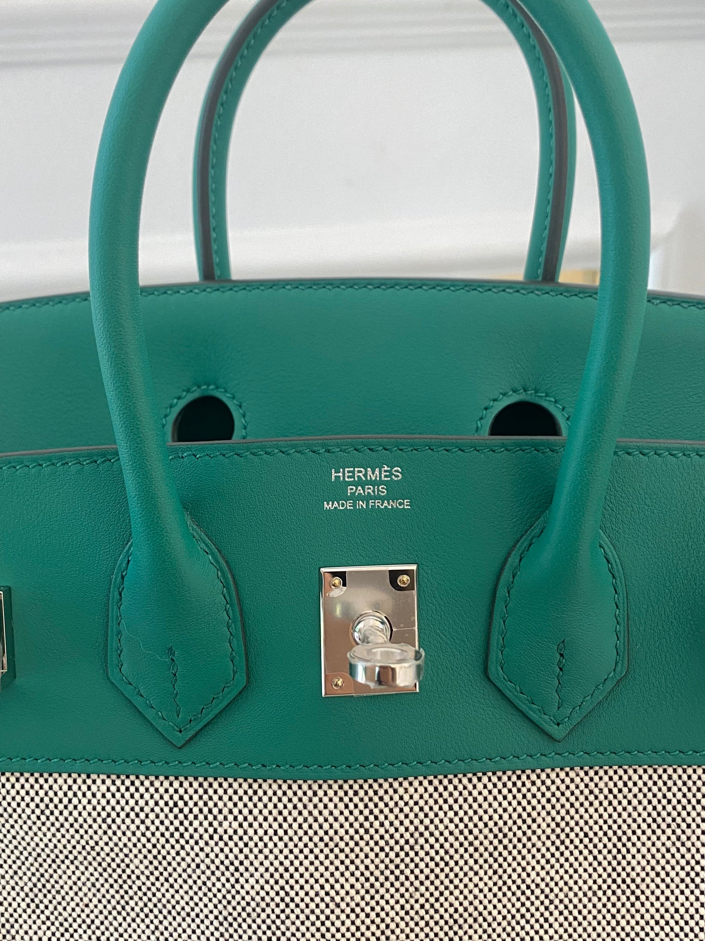 HERMES Birkin 25 Vert Vertigo Toile Swift PHW