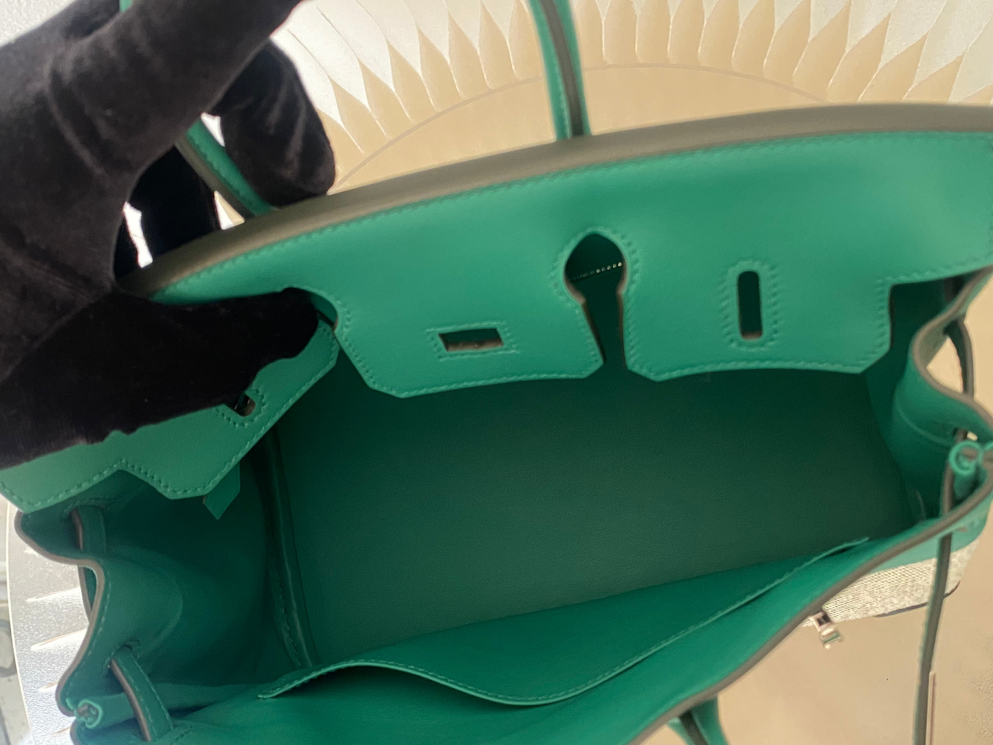 HERMES Birkin 25 Vert Vertigo Toile Swift PHW