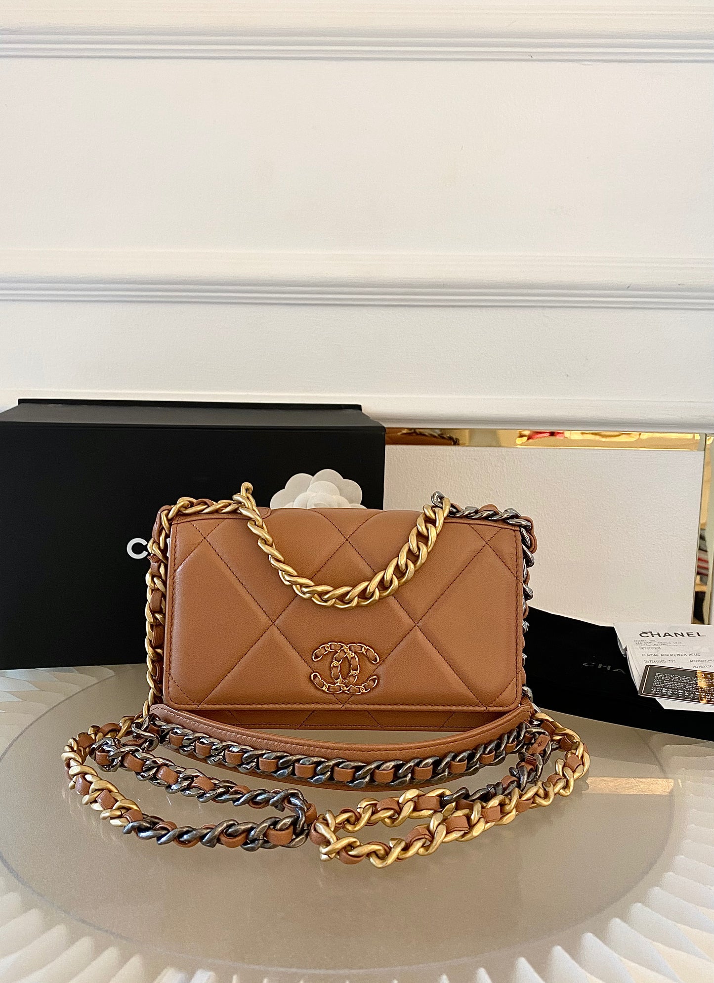 CHANEL C19 WOC Brown Quilted Lambskin Leather