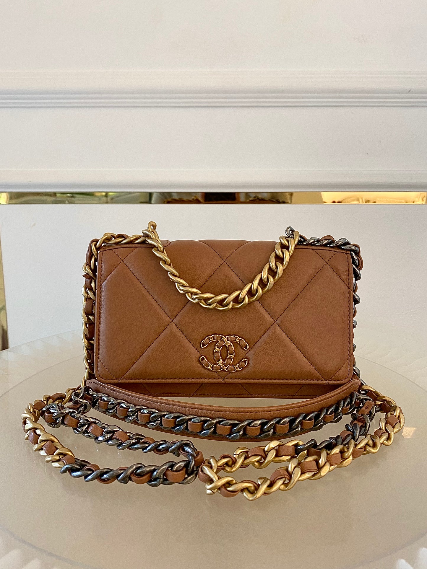 CHANEL C19 WOC Brown Quilted Lambskin Leather