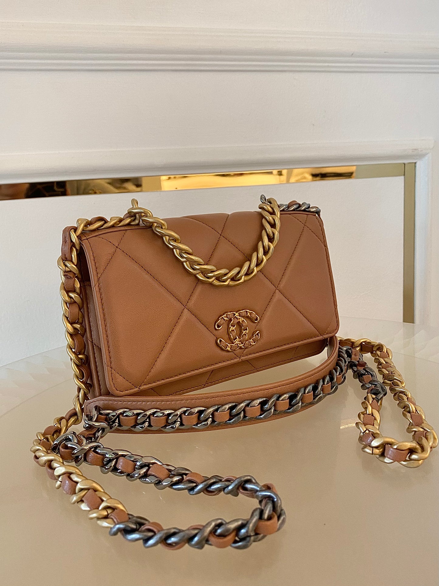 CHANEL C19 WOC Brown Quilted Lambskin Leather