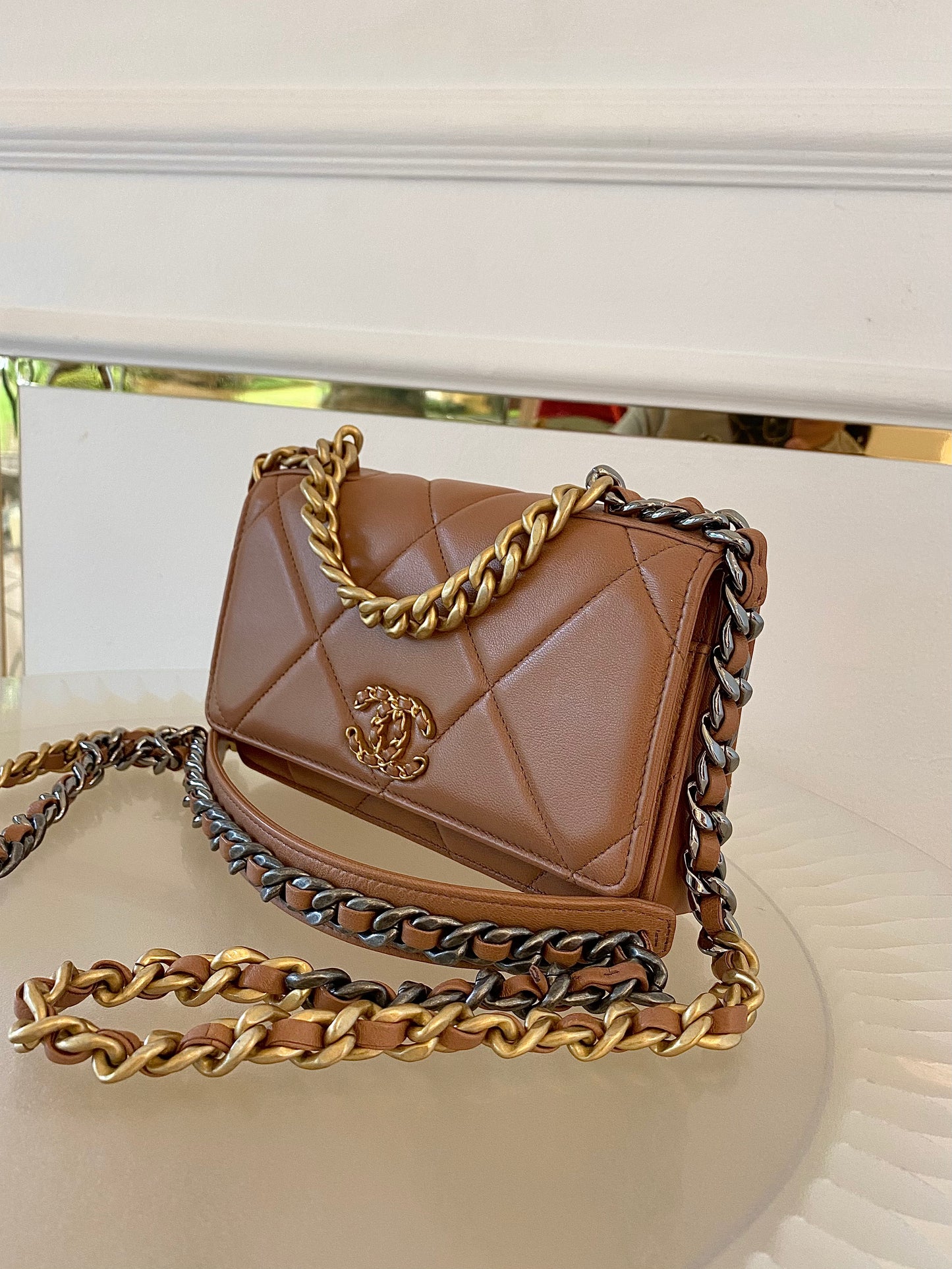 CHANEL C19 WOC Brown Quilted Lambskin Leather