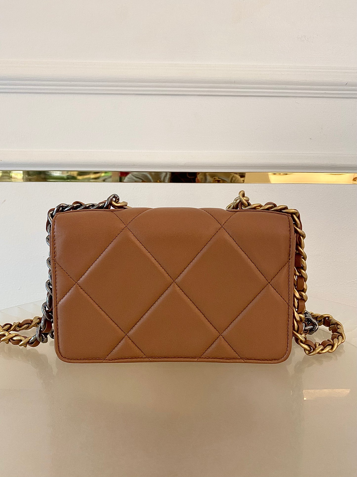 CHANEL C19 WOC Brown Quilted Lambskin Leather