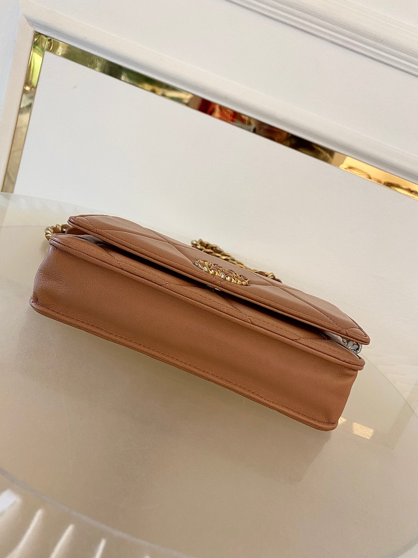CHANEL C19 WOC Brown Quilted Lambskin Leather