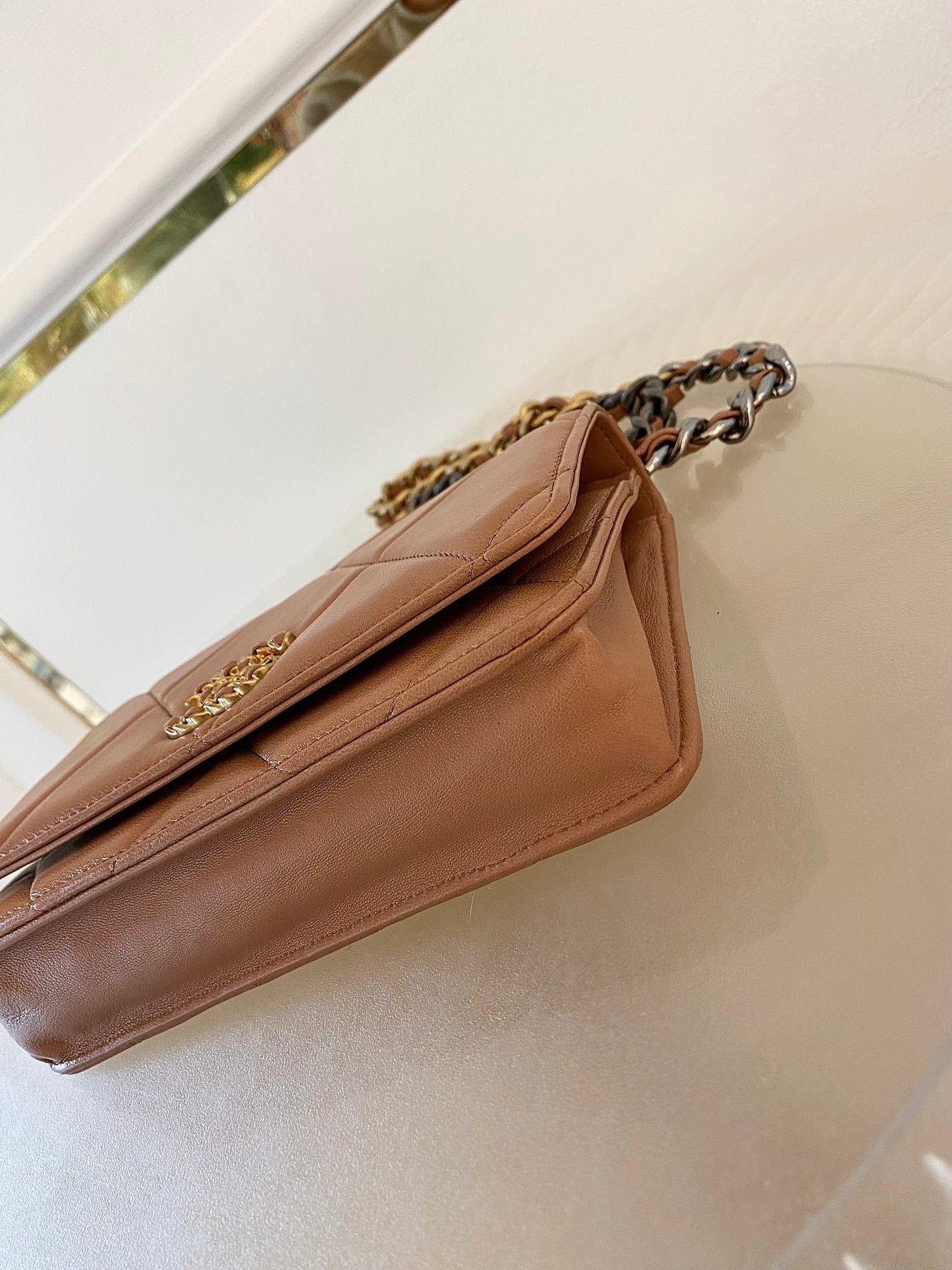CHANEL C19 WOC Brown Quilted Lambskin Leather