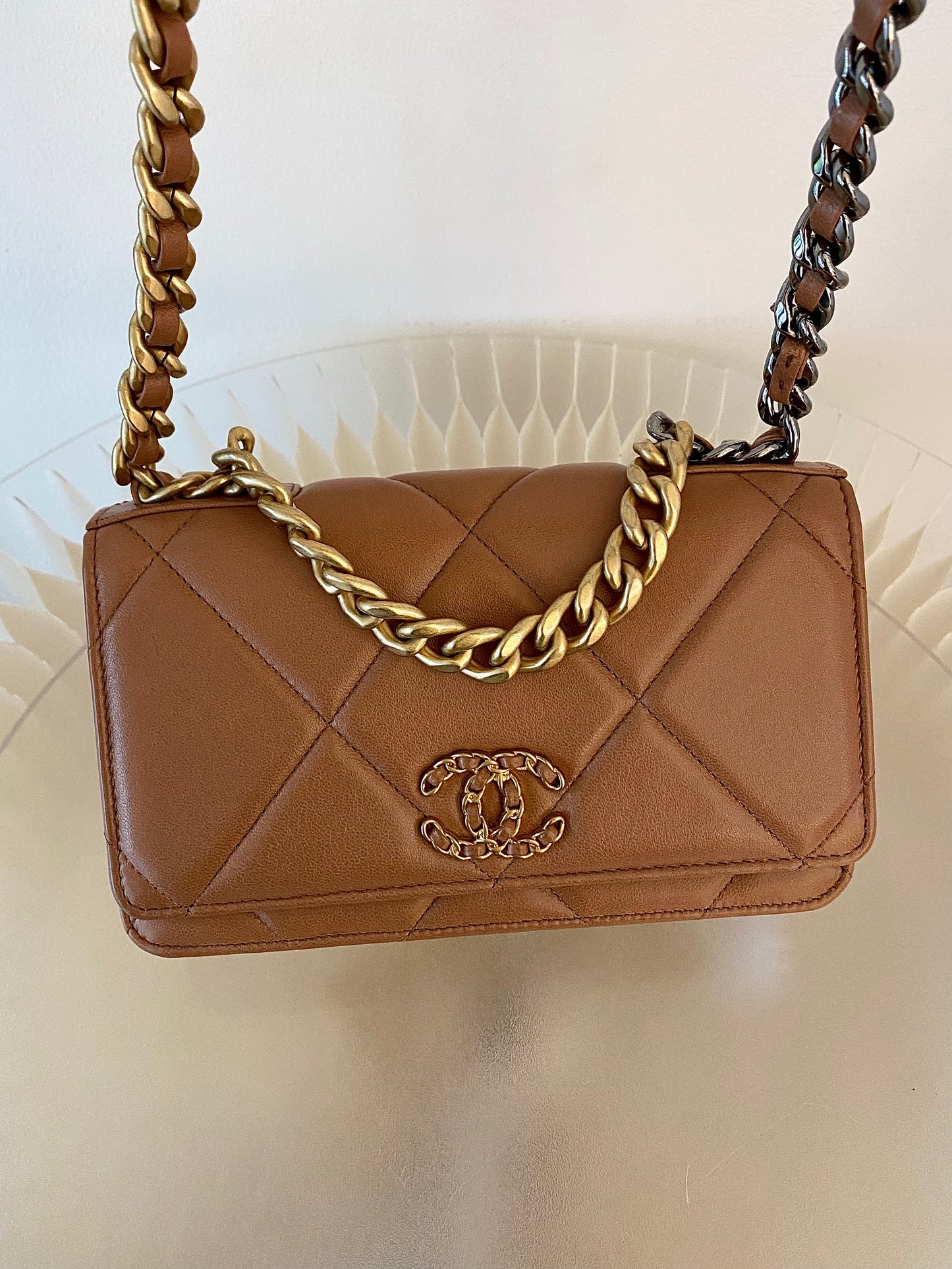CHANEL C19 WOC Brown Quilted Lambskin Leather
