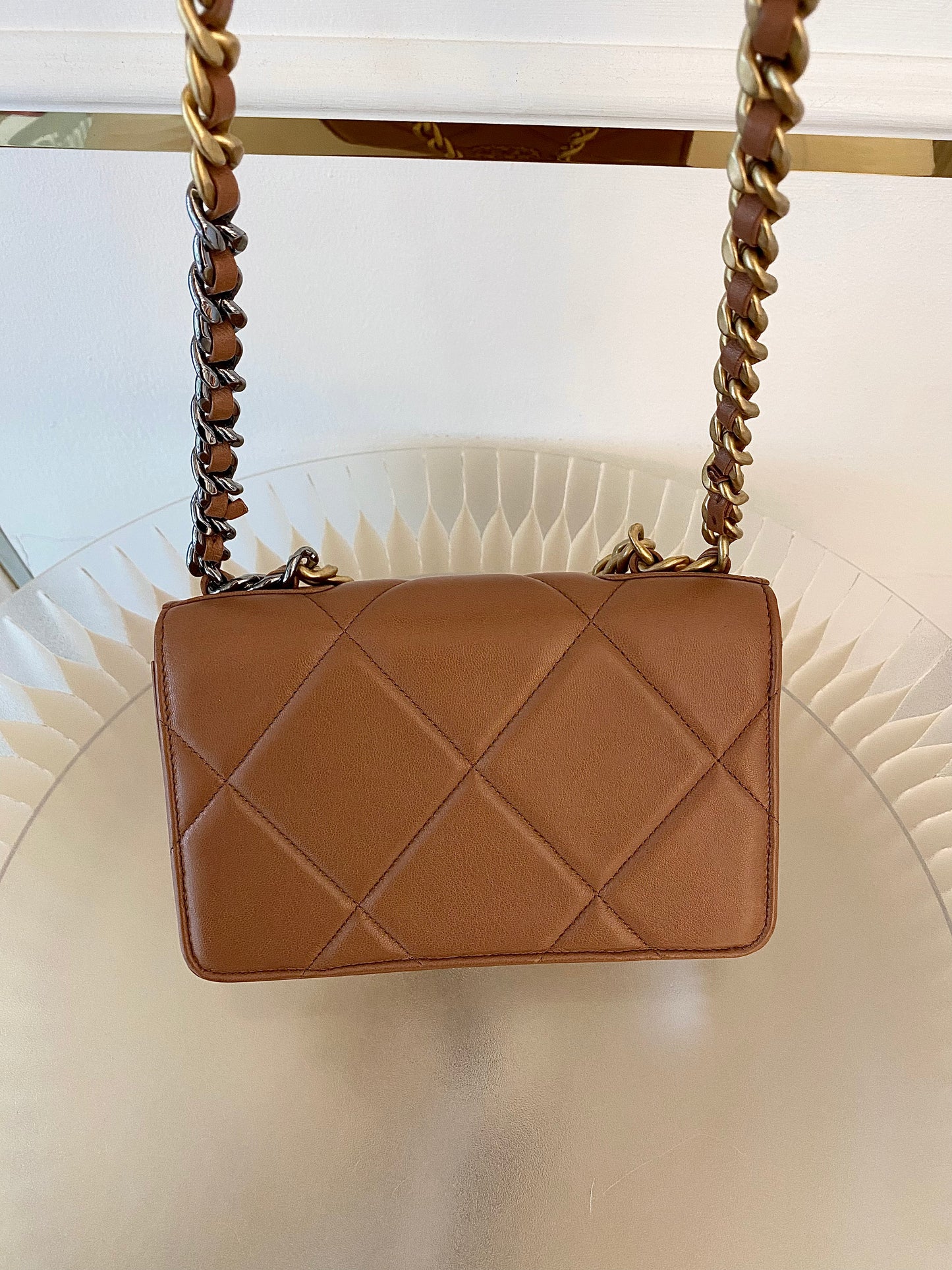 CHANEL C19 WOC Brown Quilted Lambskin Leather