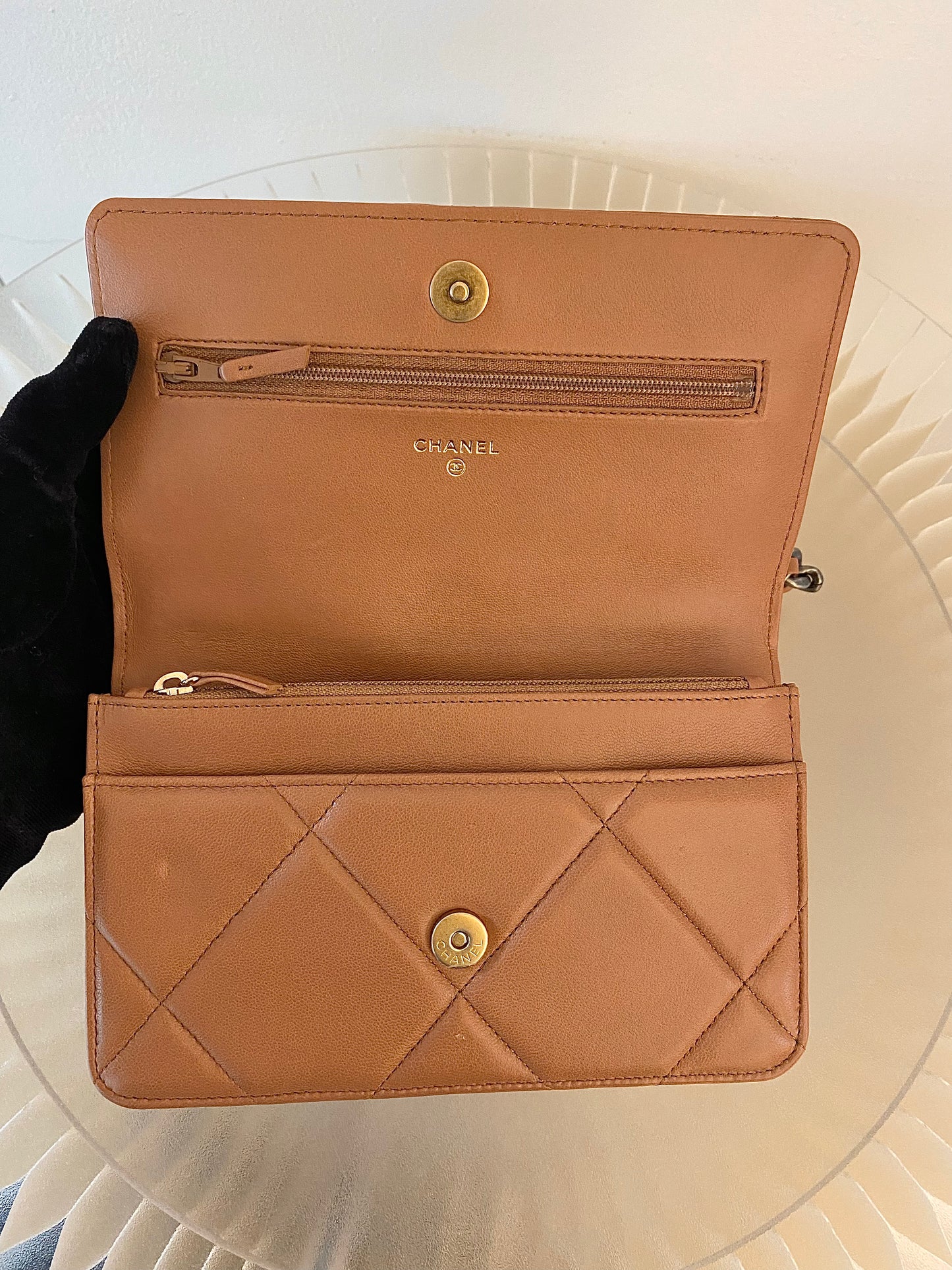 CHANEL C19 WOC Brown Quilted Lambskin Leather