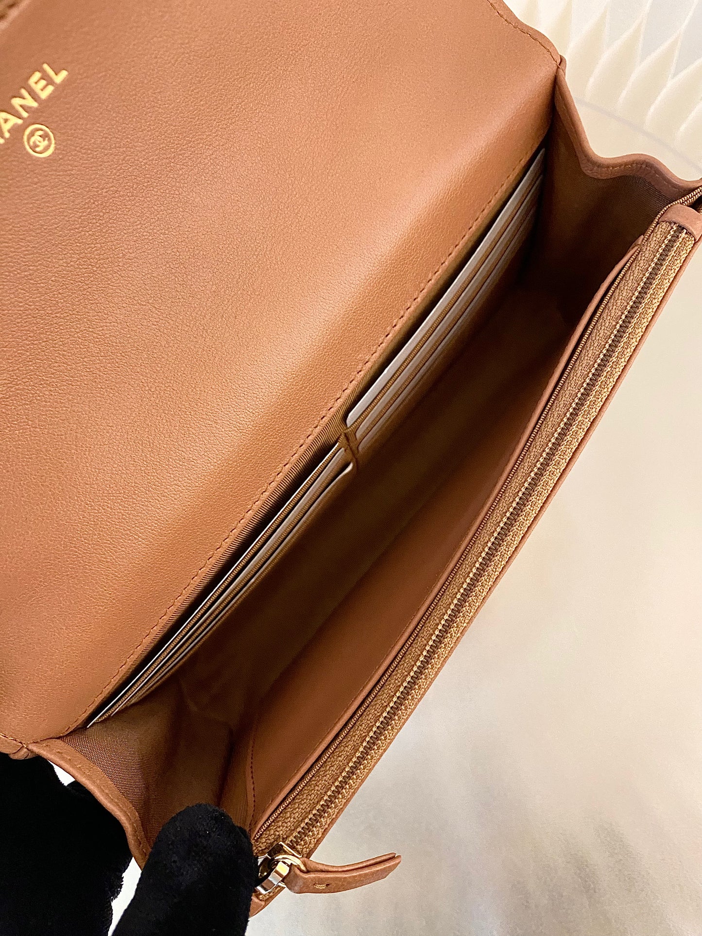 CHANEL C19 WOC Brown Quilted Lambskin Leather
