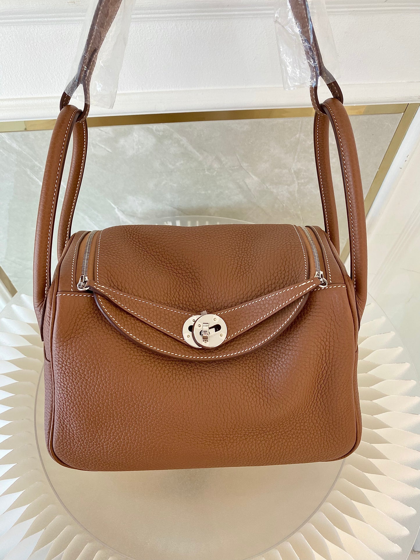 HERMES Lindy 26 Gold Tan PHW