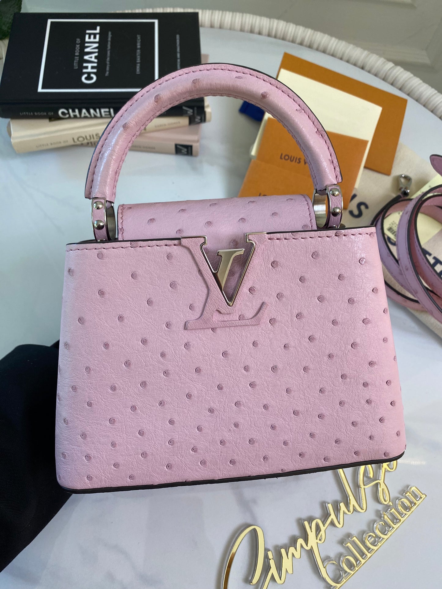 L V Mini Capucine Ostrich in Pink