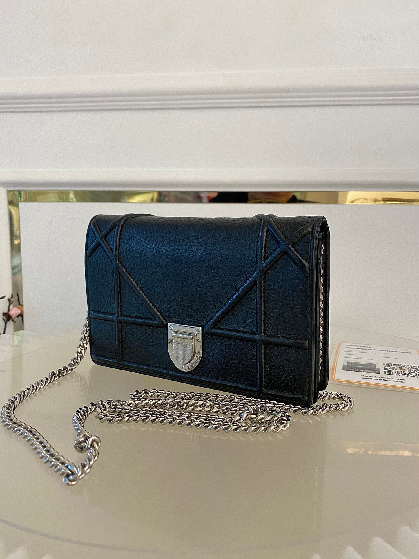 DIOR Diorama WOC Black Grained Leather