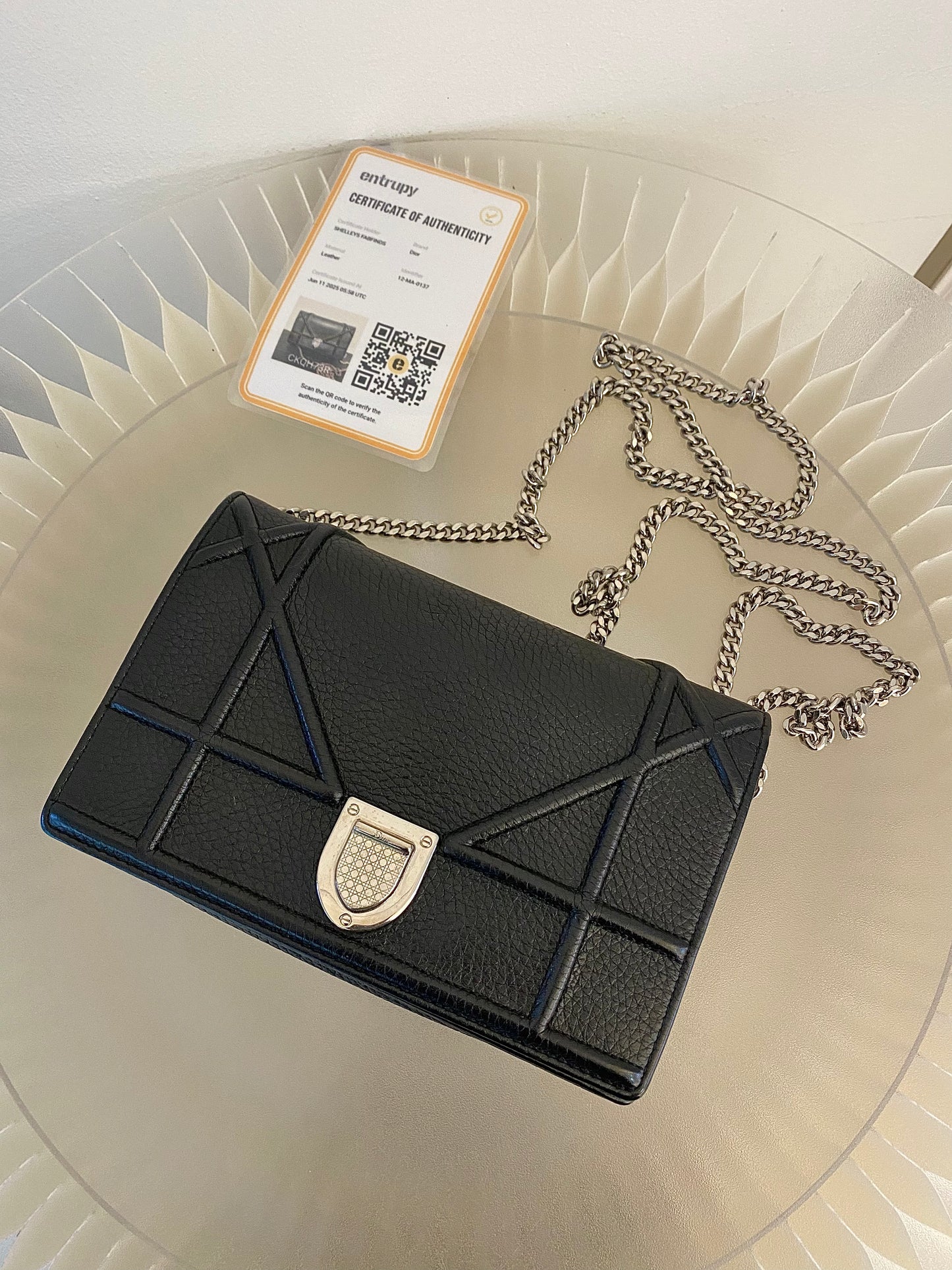 DIOR Diorama WOC Black Grained Leather