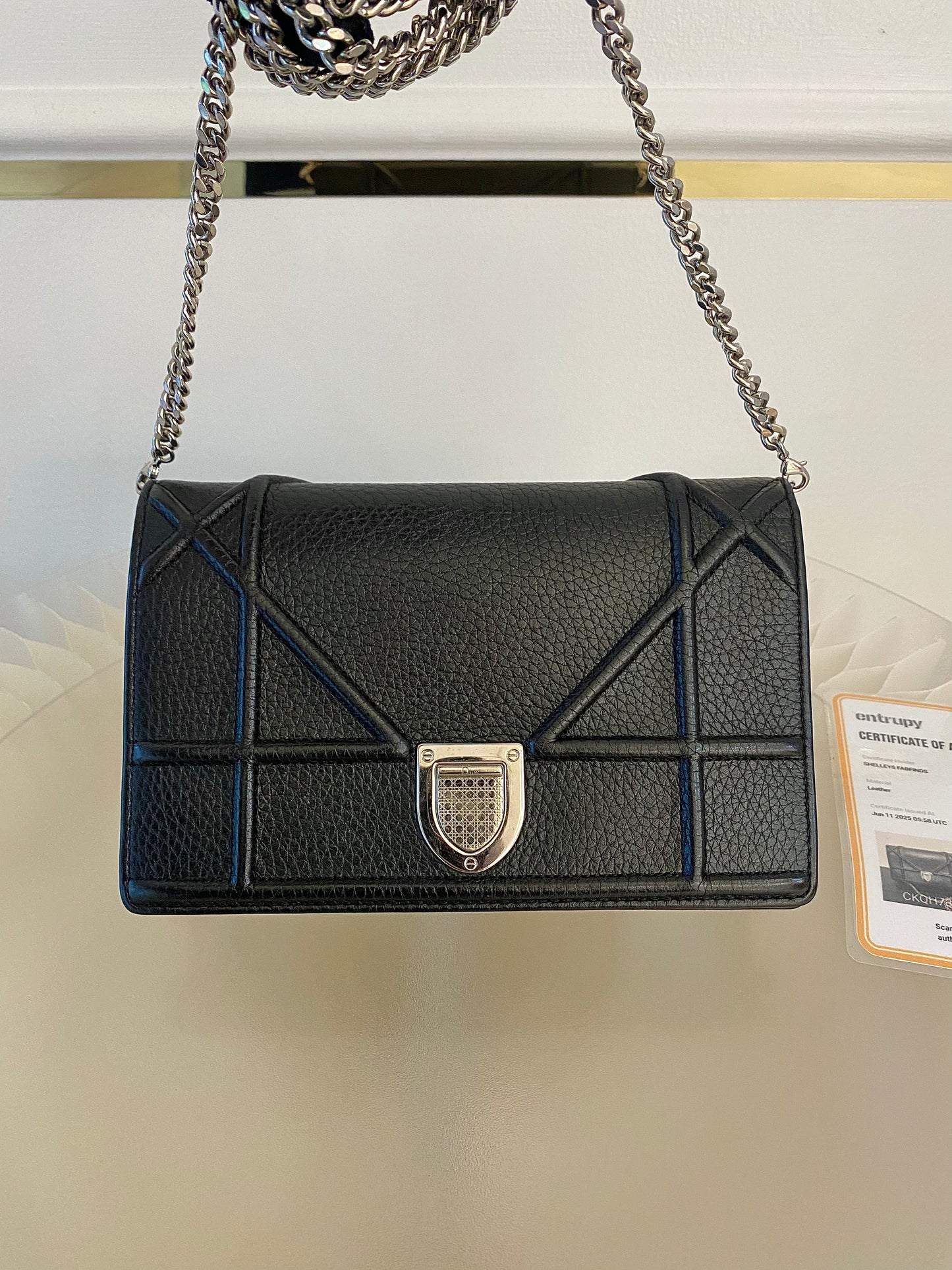 DIOR Diorama WOC Black Grained Leather