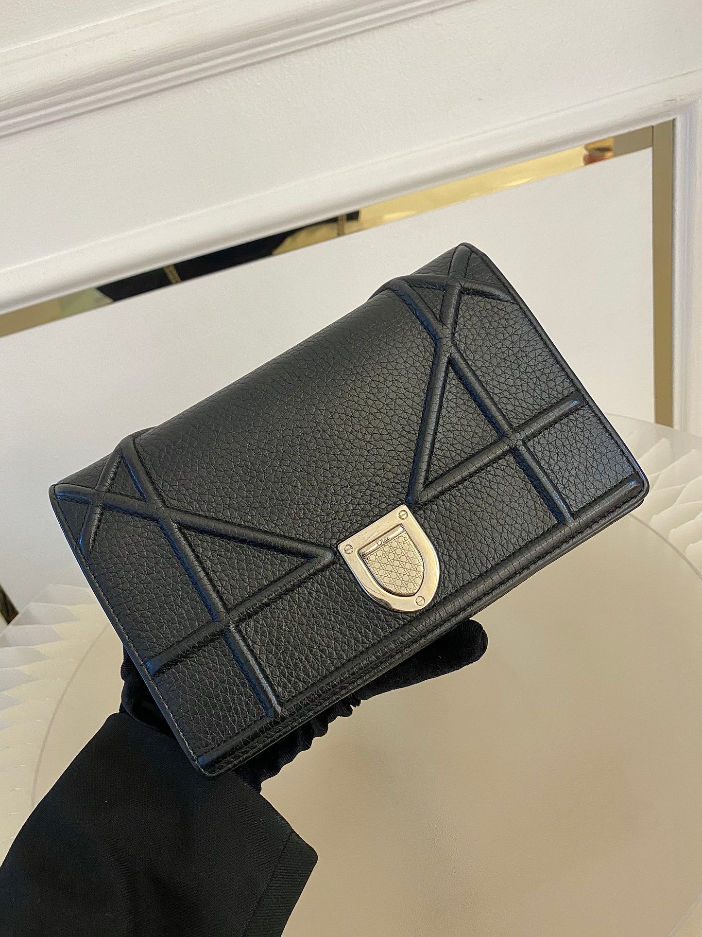 DIOR Diorama WOC Black Grained Leather