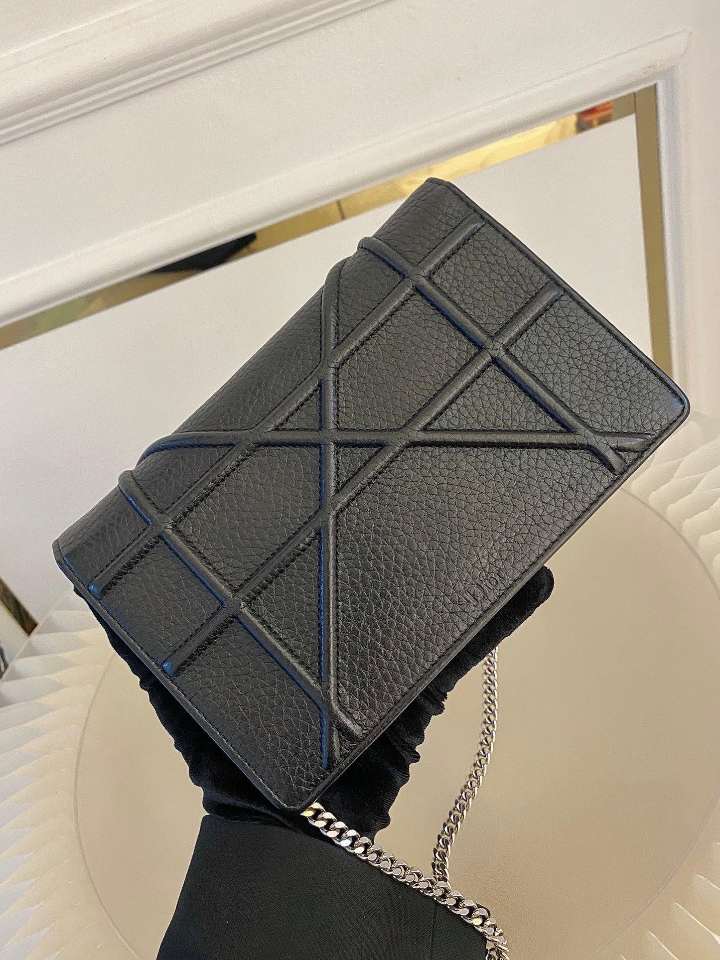 DIOR Diorama WOC Black Grained Leather