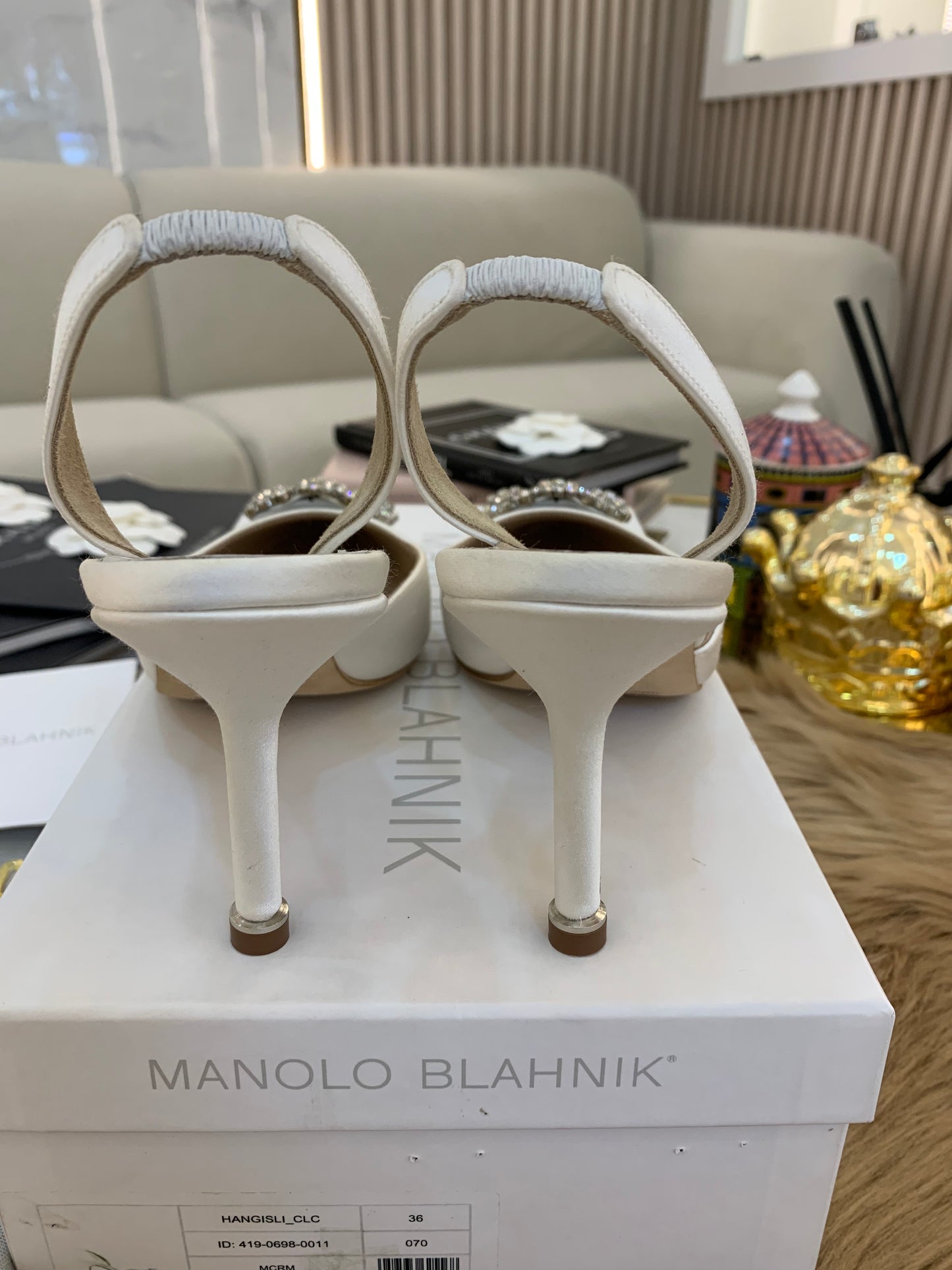 M@nolo B Hangisi Satin Jewel Buckle Slingback Low Heels