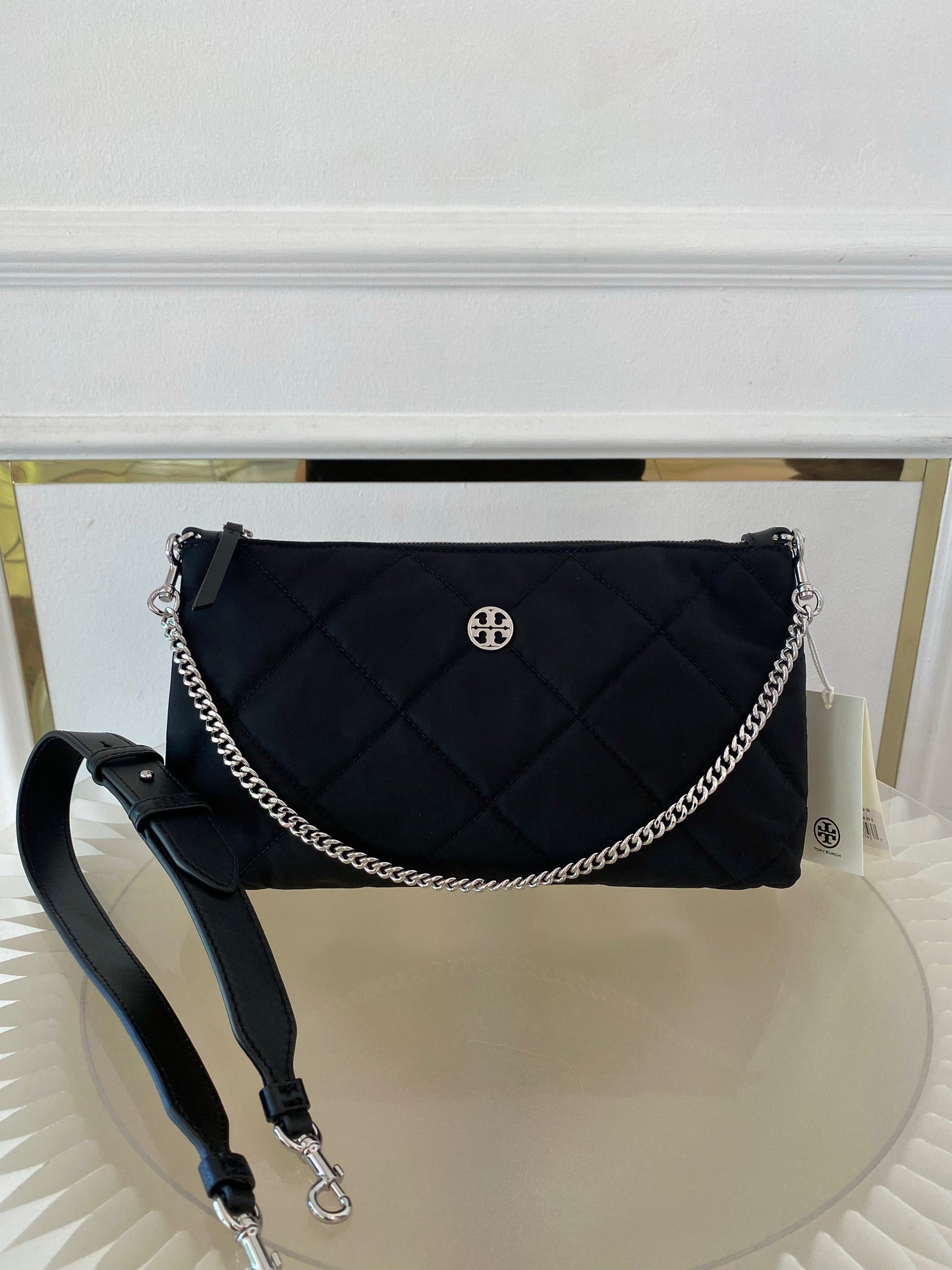 Tory Burch Willa Quilted Nylon Zip Shoulder Bag Brand
