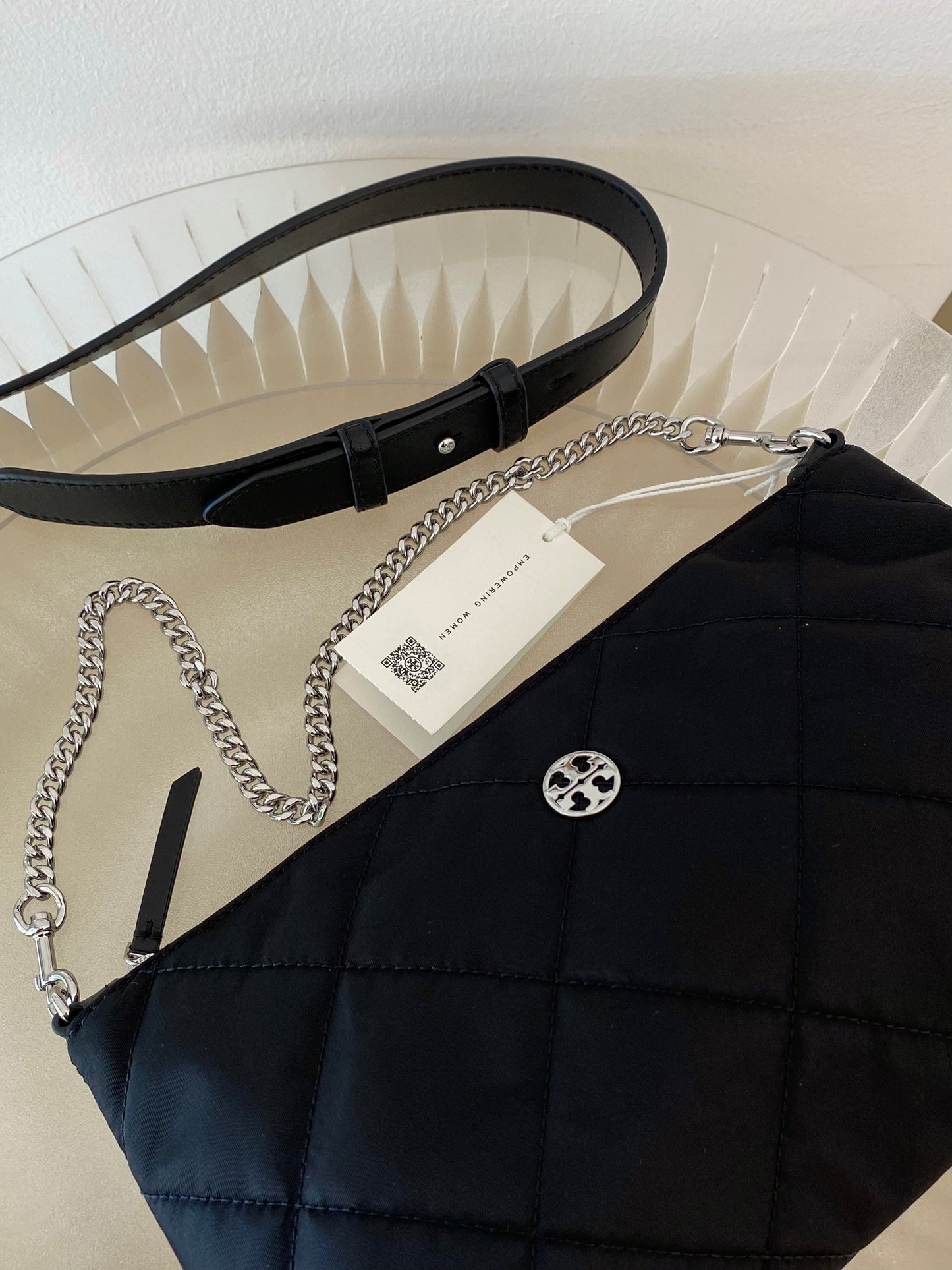Tory Burch Willa Quilted Nylon Zip Shoulder Bag Brand