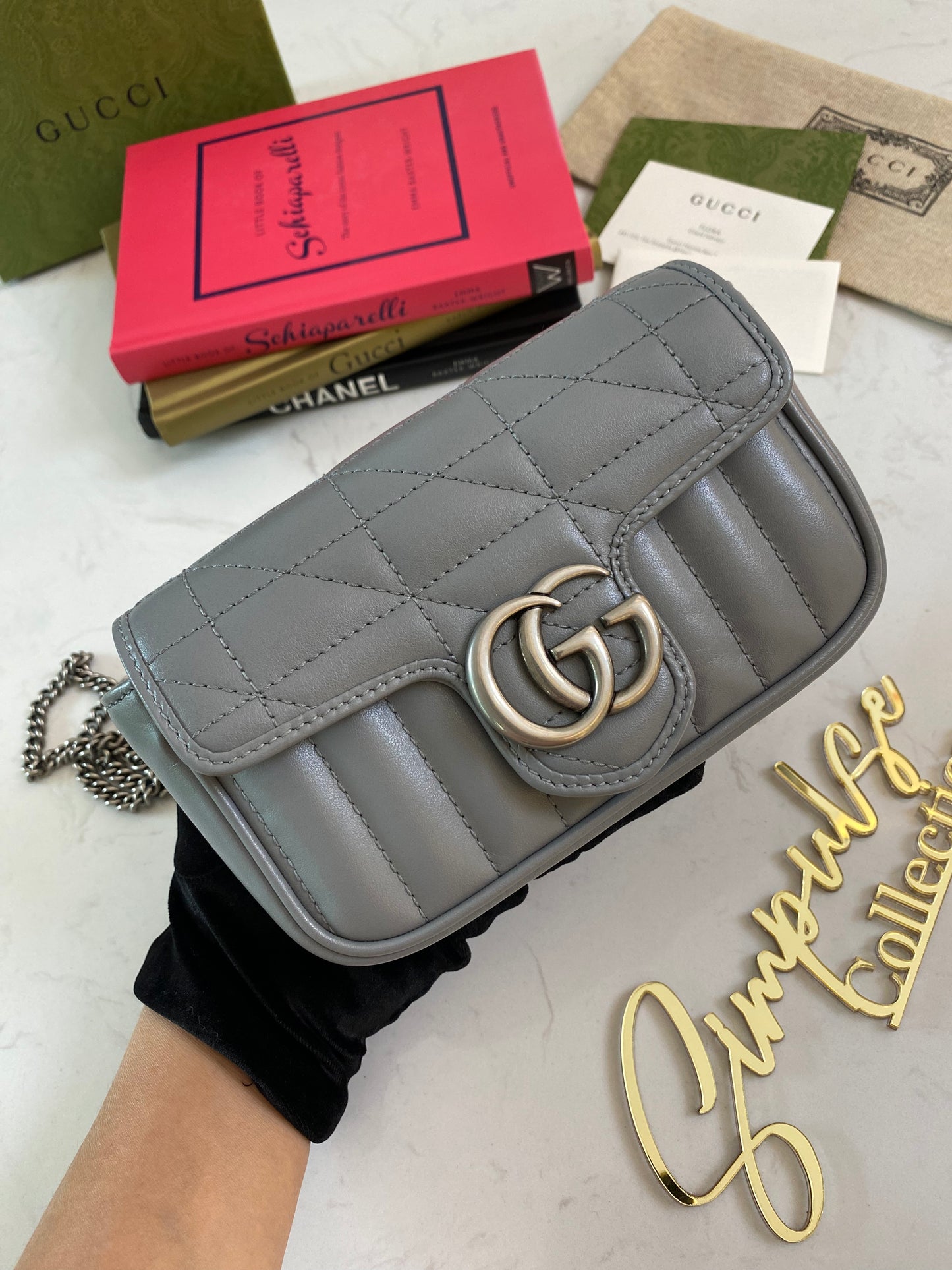 G Marmont Flap Bag Matelasse Mini Gray