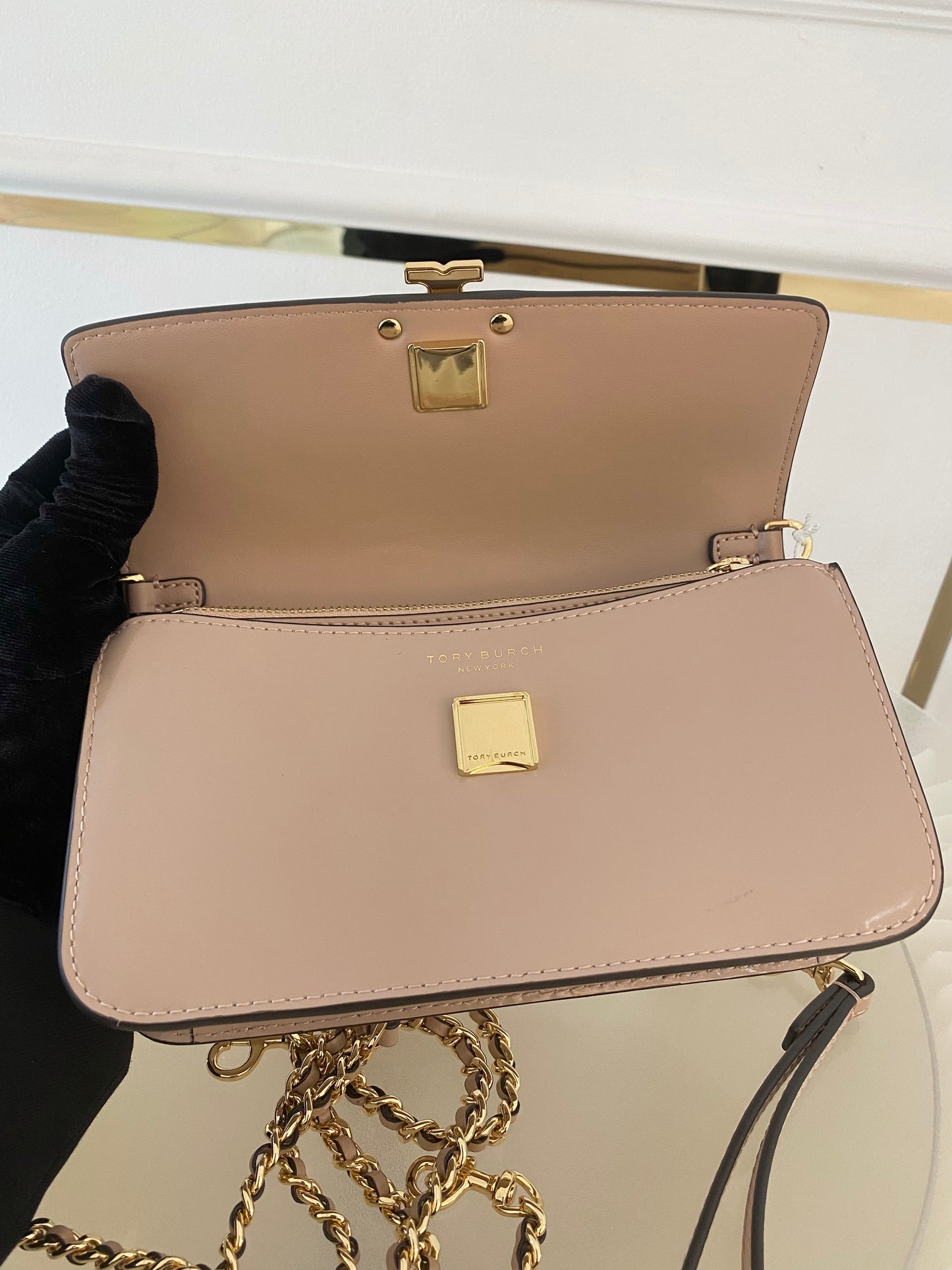 Tory Burch Britten Patent Chain Wallet