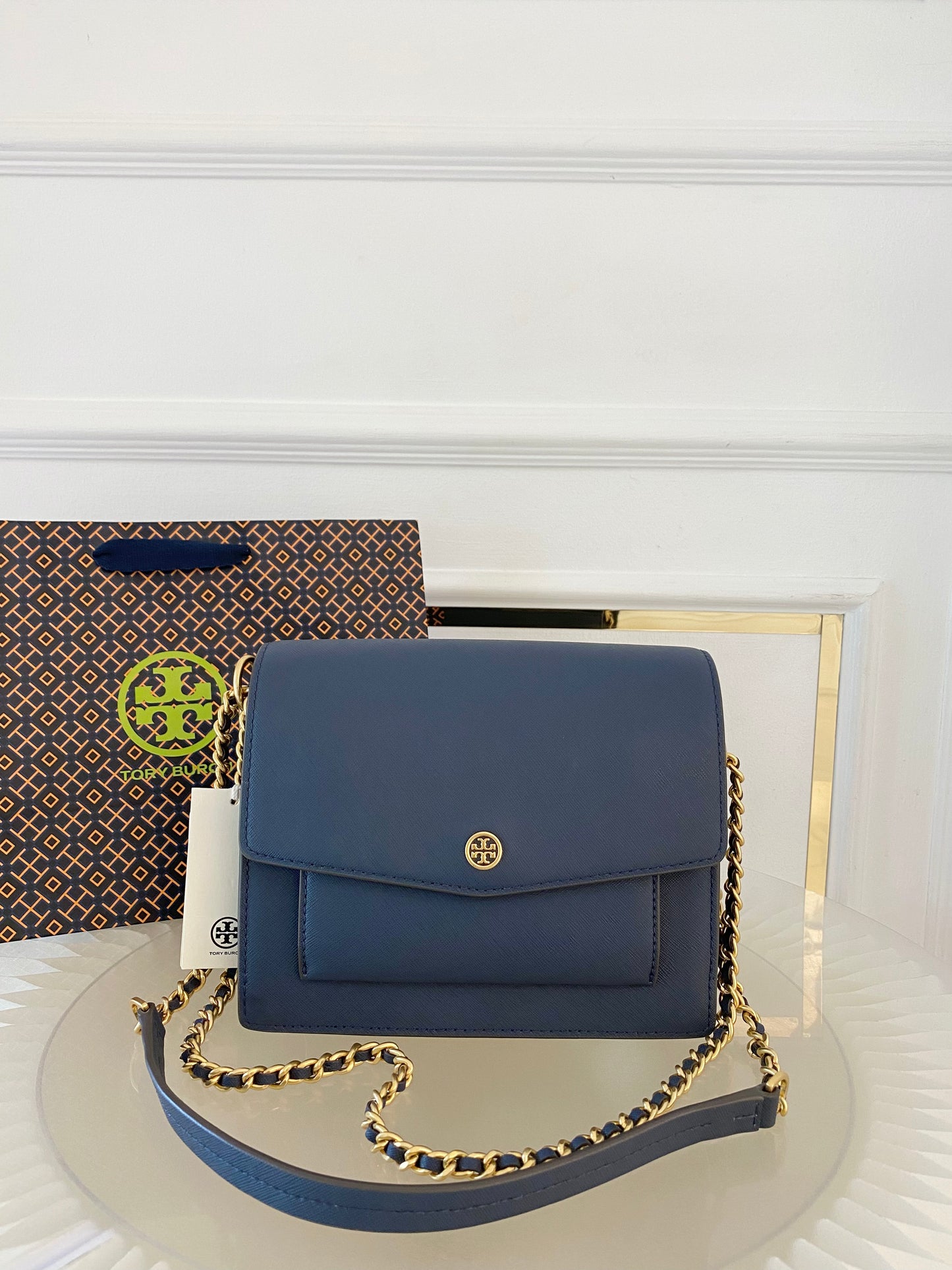 TORY BURCH Robinson Colorblock Double Strap Blue Bag