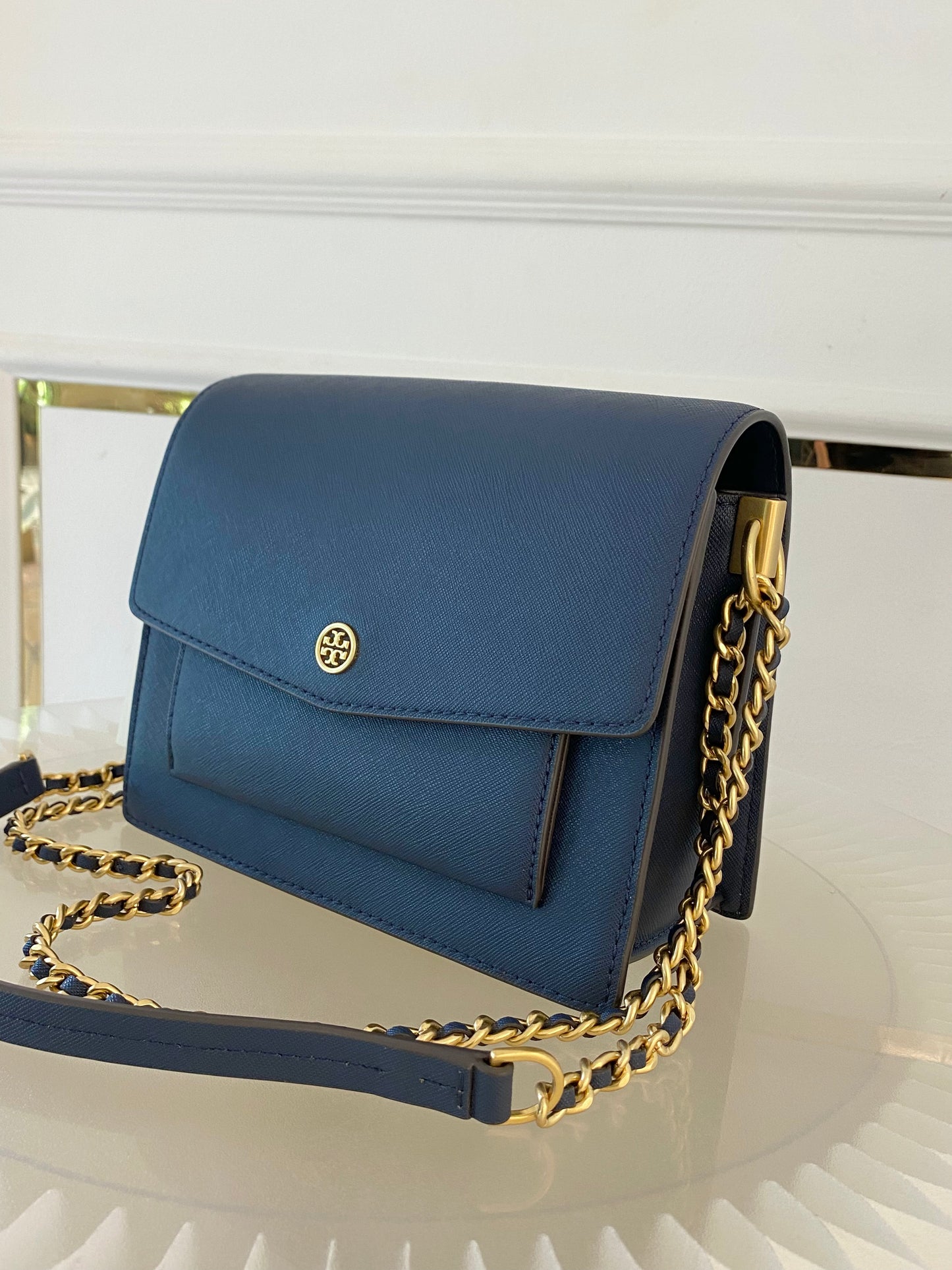 TORY BURCH Robinson Colorblock Double Strap Blue Bag