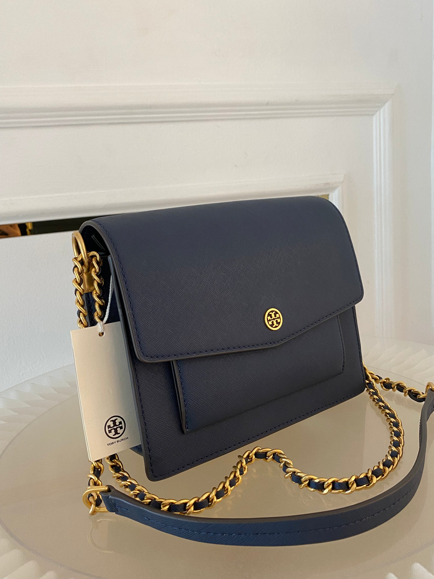 TORY BURCH Robinson Colorblock Double Strap Blue Bag