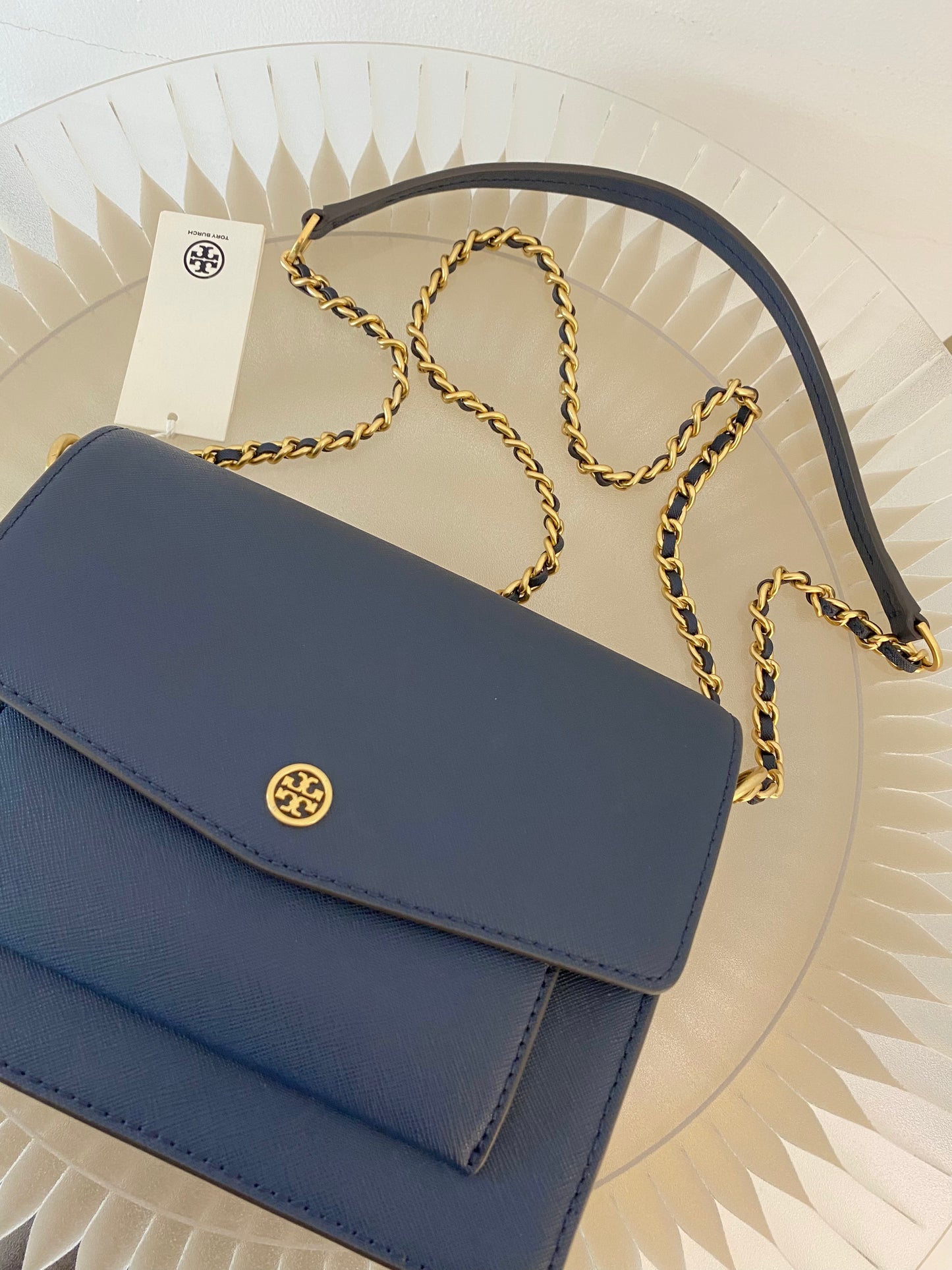 TORY BURCH Robinson Colorblock Double Strap Blue Bag