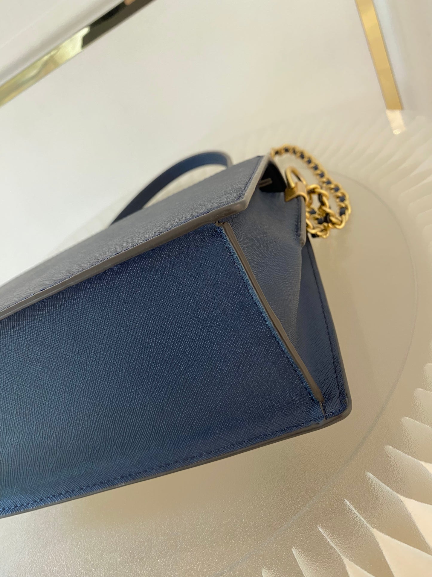 TORY BURCH Robinson Colorblock Double Strap Blue Bag