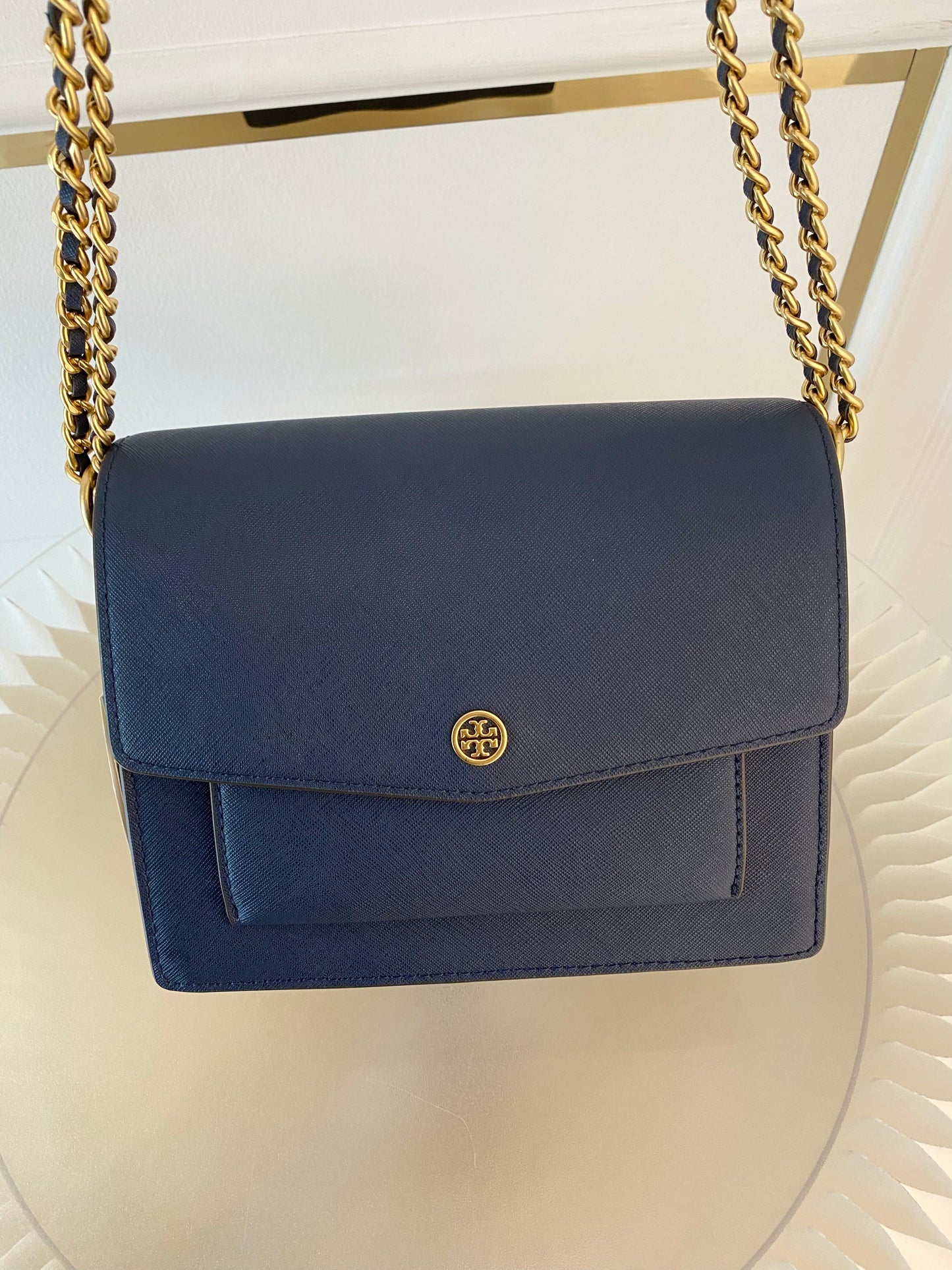 TORY BURCH Robinson Colorblock Double Strap Blue Bag