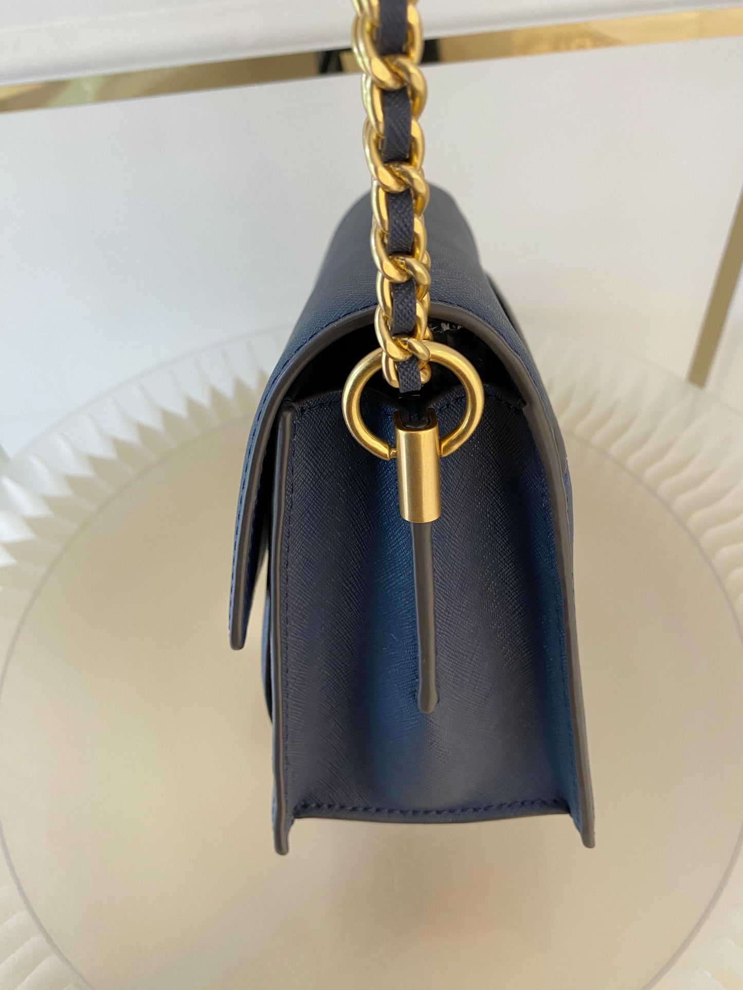 TORY BURCH Robinson Colorblock Double Strap Blue Bag