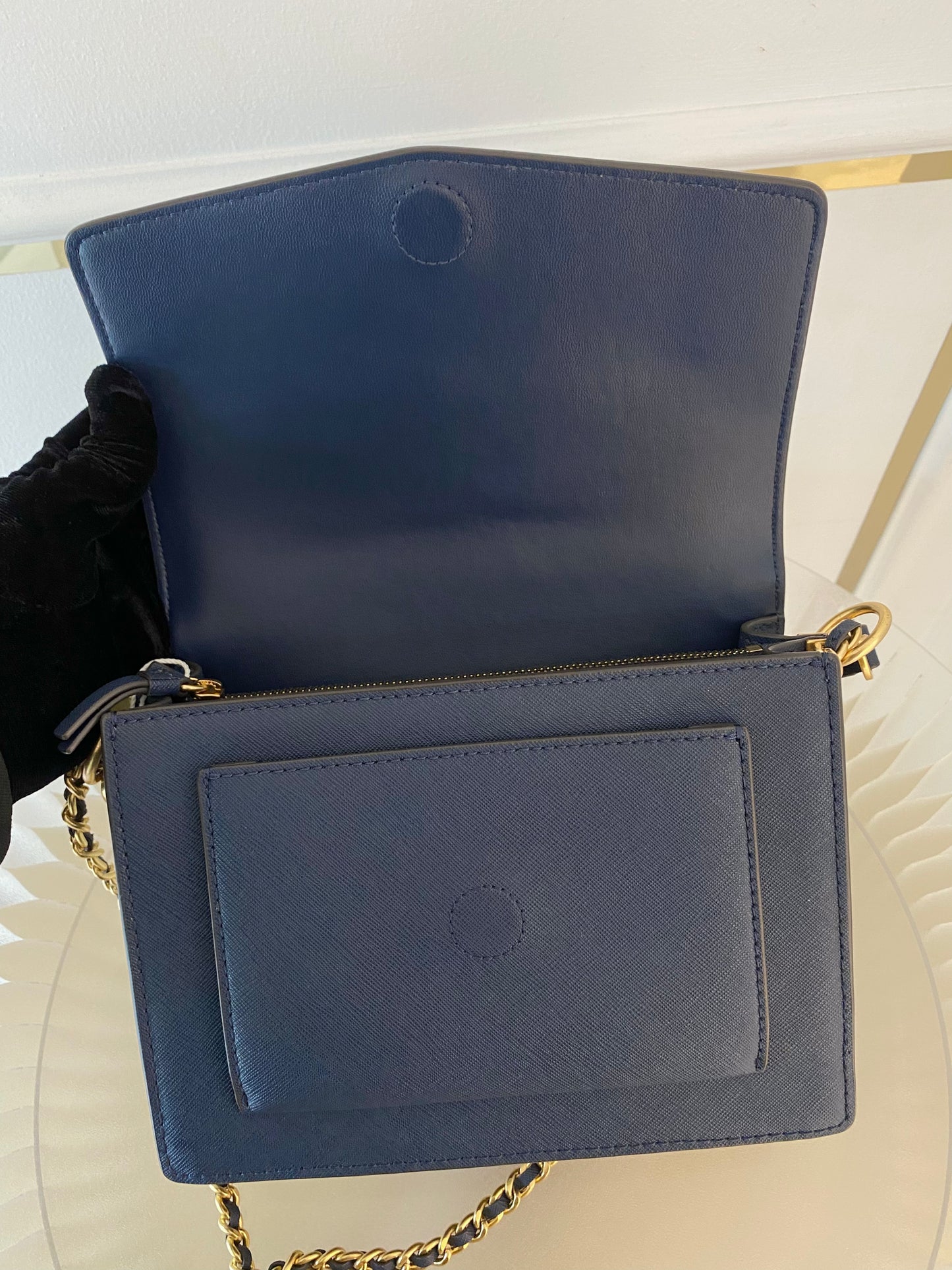 TORY BURCH Robinson Colorblock Double Strap Blue Bag