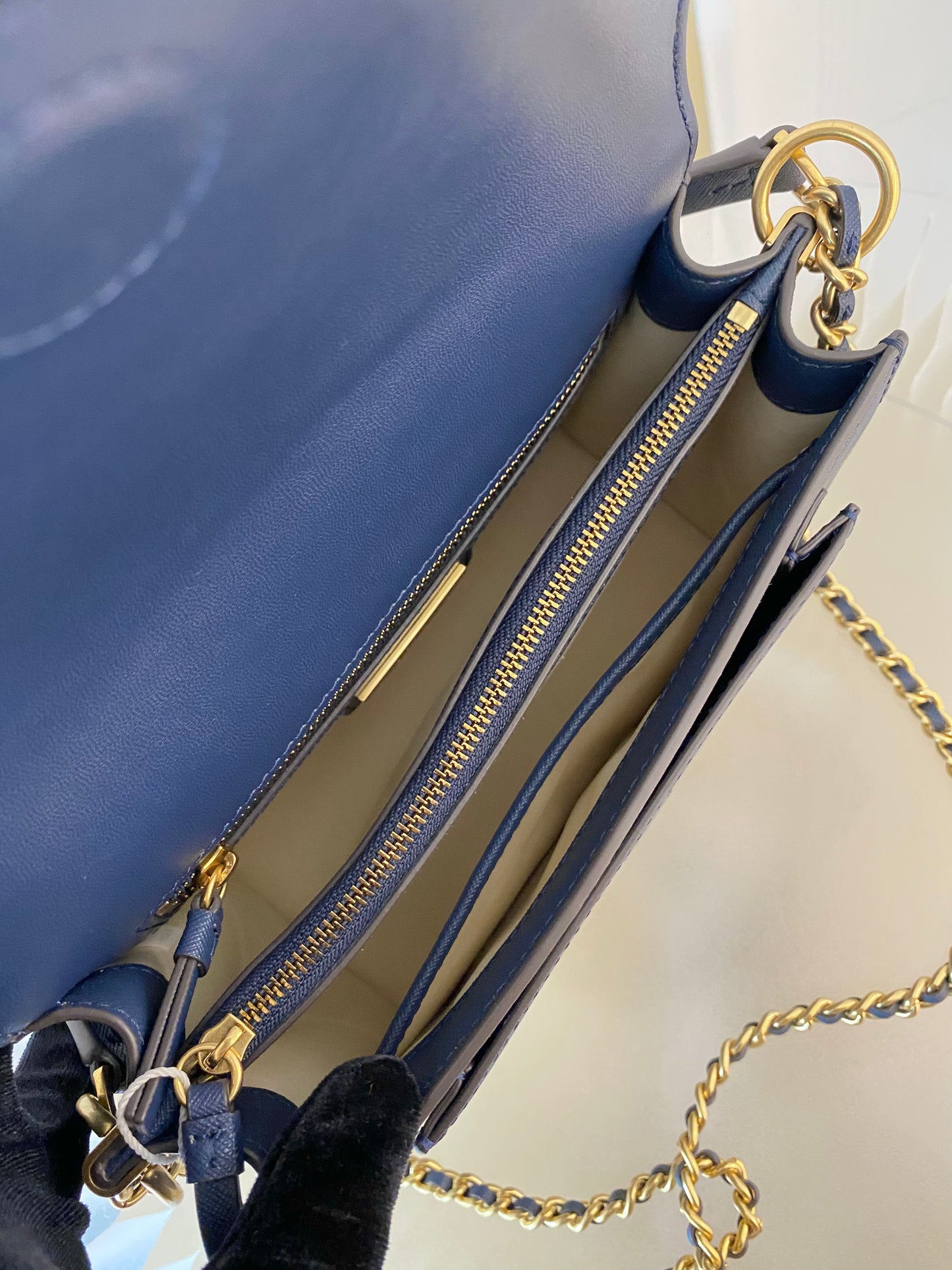 TORY BURCH Robinson Colorblock Double Strap Blue Bag